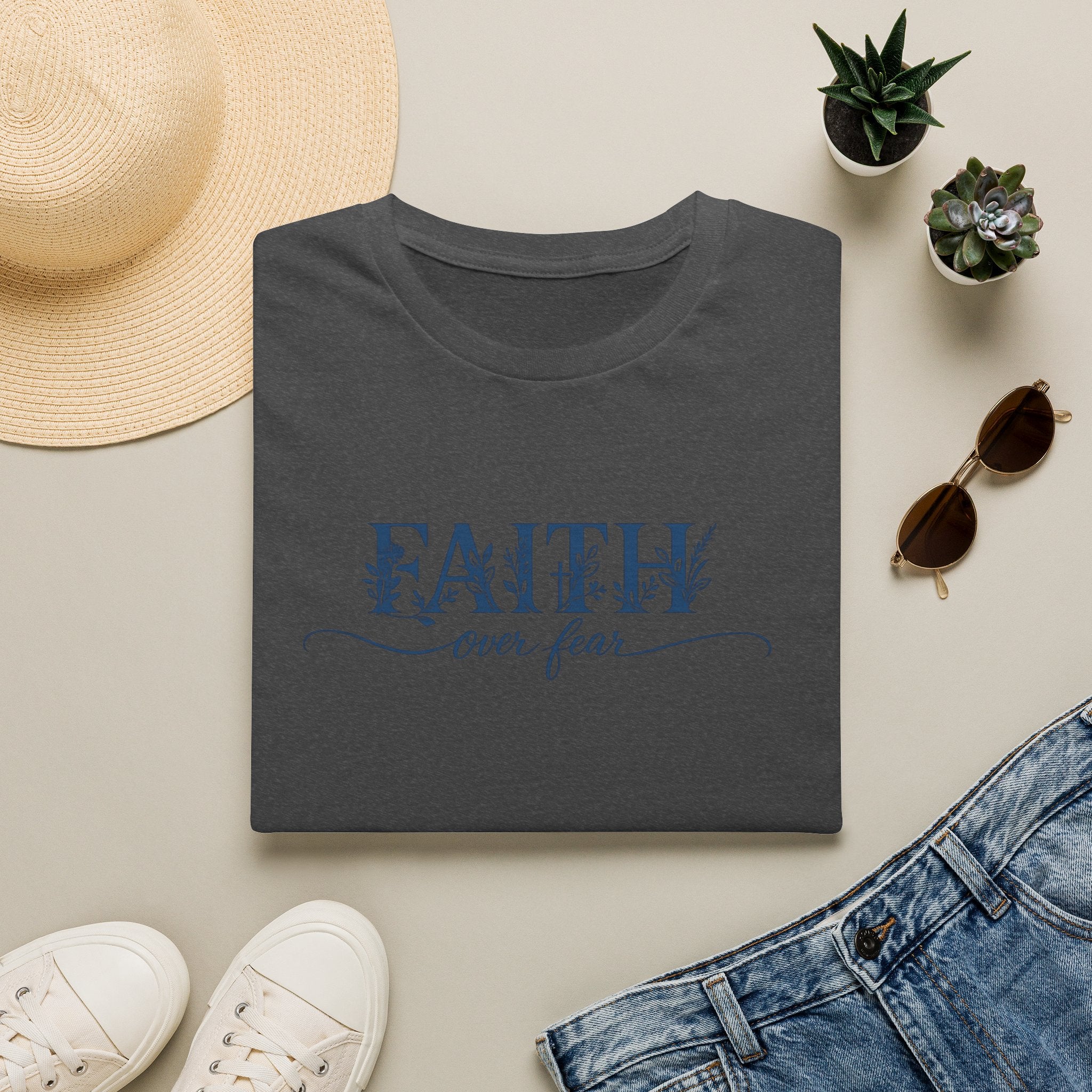 Faith Over Fear Christian T-Shirt | Floral Faith Graphic Tee | Inspirational Religious Shirt | Women's Church Gift