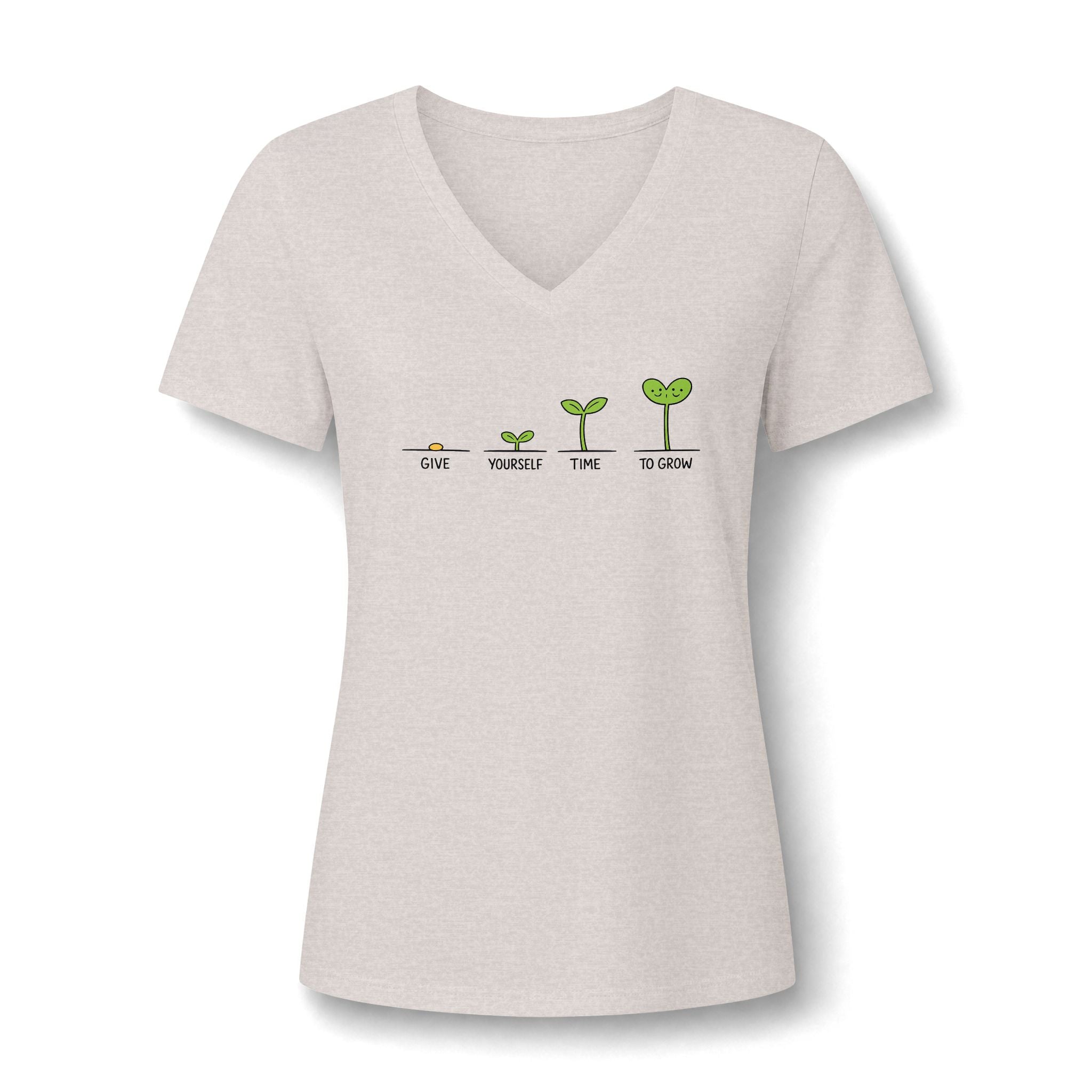 Give Yourself Time to Grow Teacher Shirt | Growth Mindset V-Neck Tee | Inspirational Sprout Graphic | Teacher Appreciation Gift