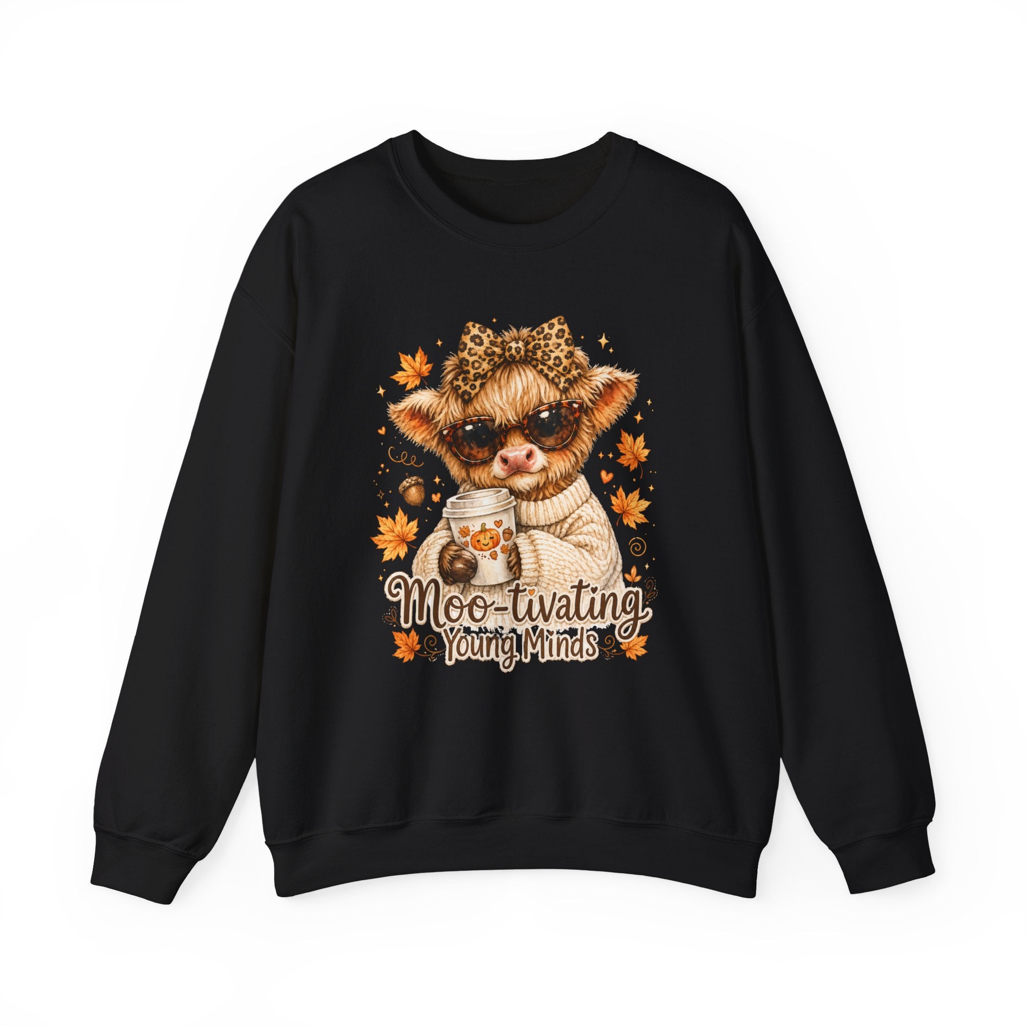 Moo-tivating Young Minds Sweatshirt | Cute Highland Cow Teacher Crewneck