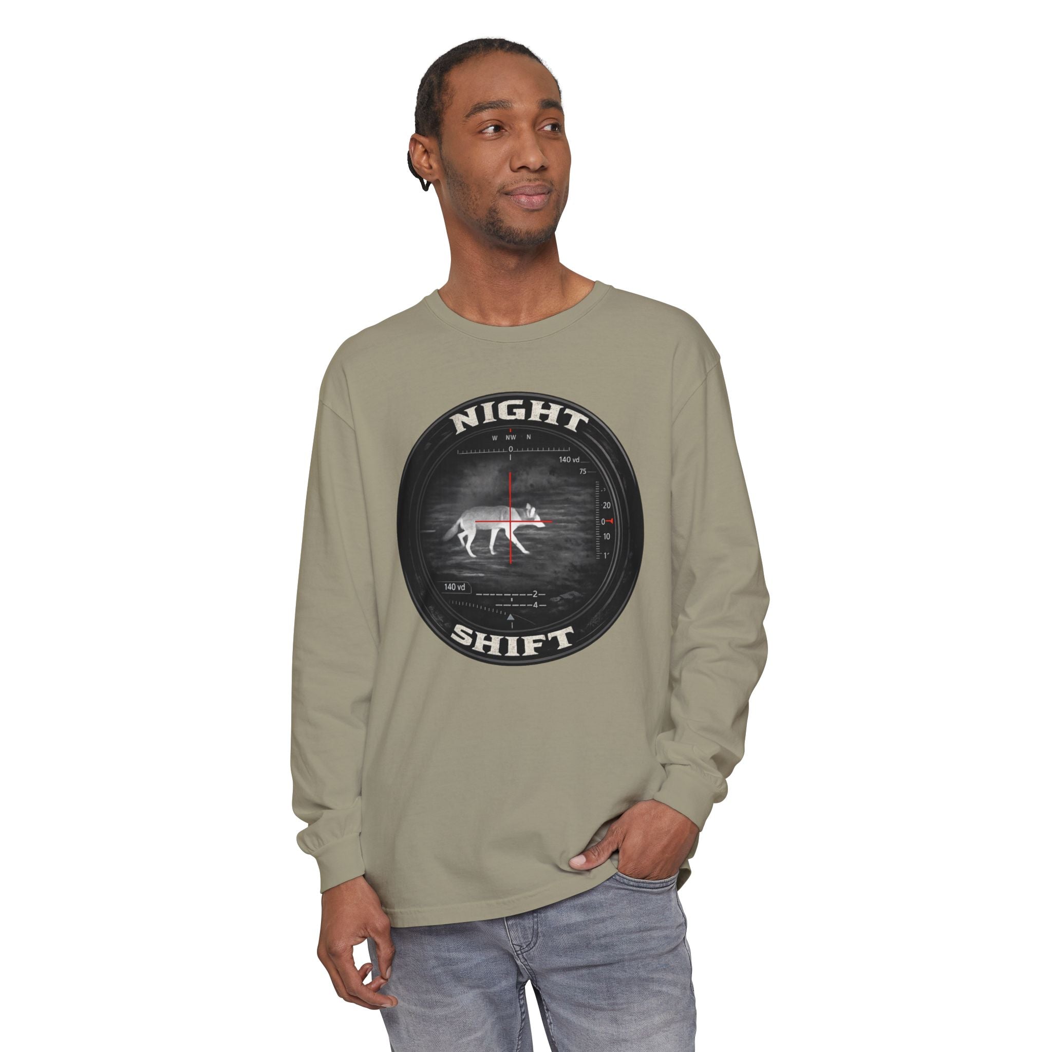 Night Shift Thermal Coyote Hunting Shirt | Predator Hunter Long Sleeve Tee | Night Vision Scope Graphic | Gift for Hunters | 3XL Available