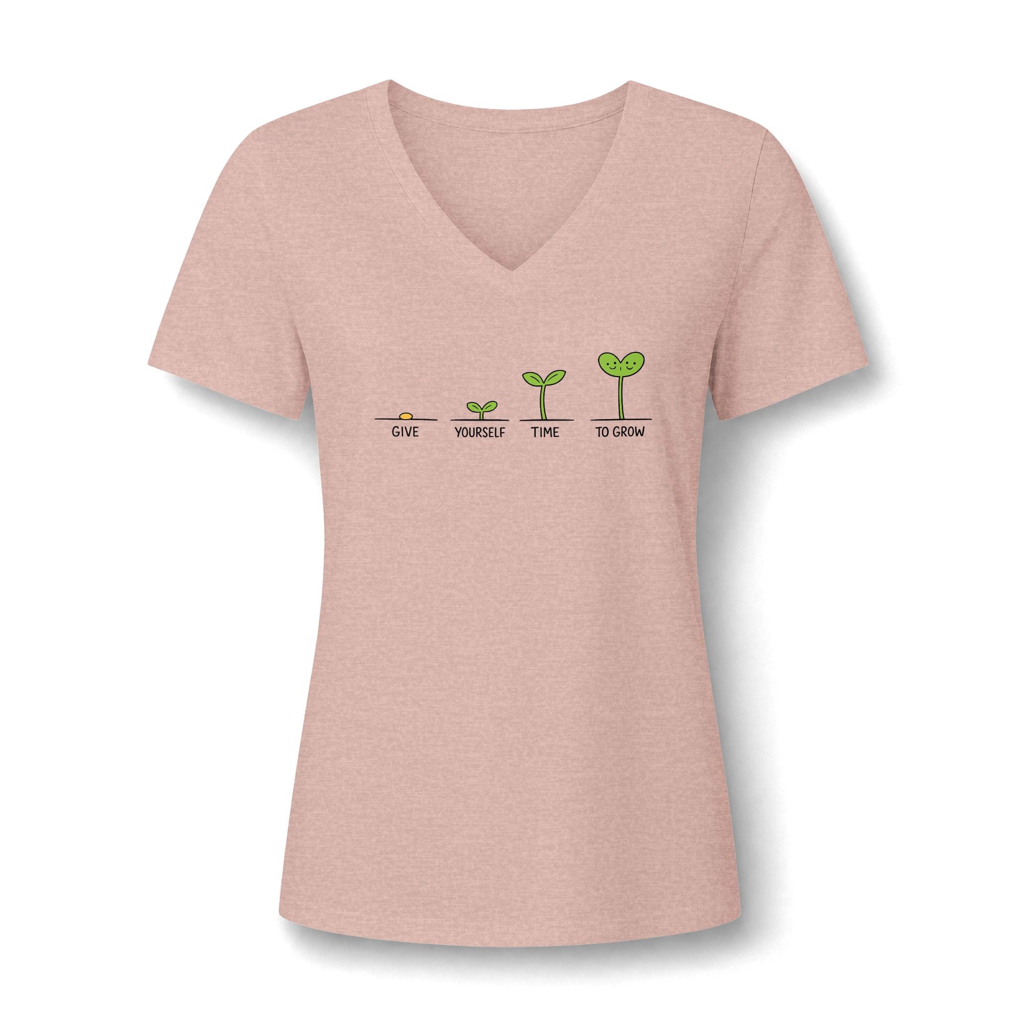 Give Yourself Time to Grow Teacher Shirt | Growth Mindset V-Neck Tee | Inspirational Sprout Graphic | Teacher Appreciation Gift