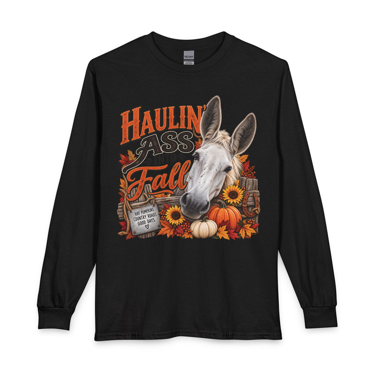 Funny Fall Mule Shirt, Haulin' Ass Into Fall Long Sleeve Tee, Country Farm Shirt, Autumn Mule Lover Gift