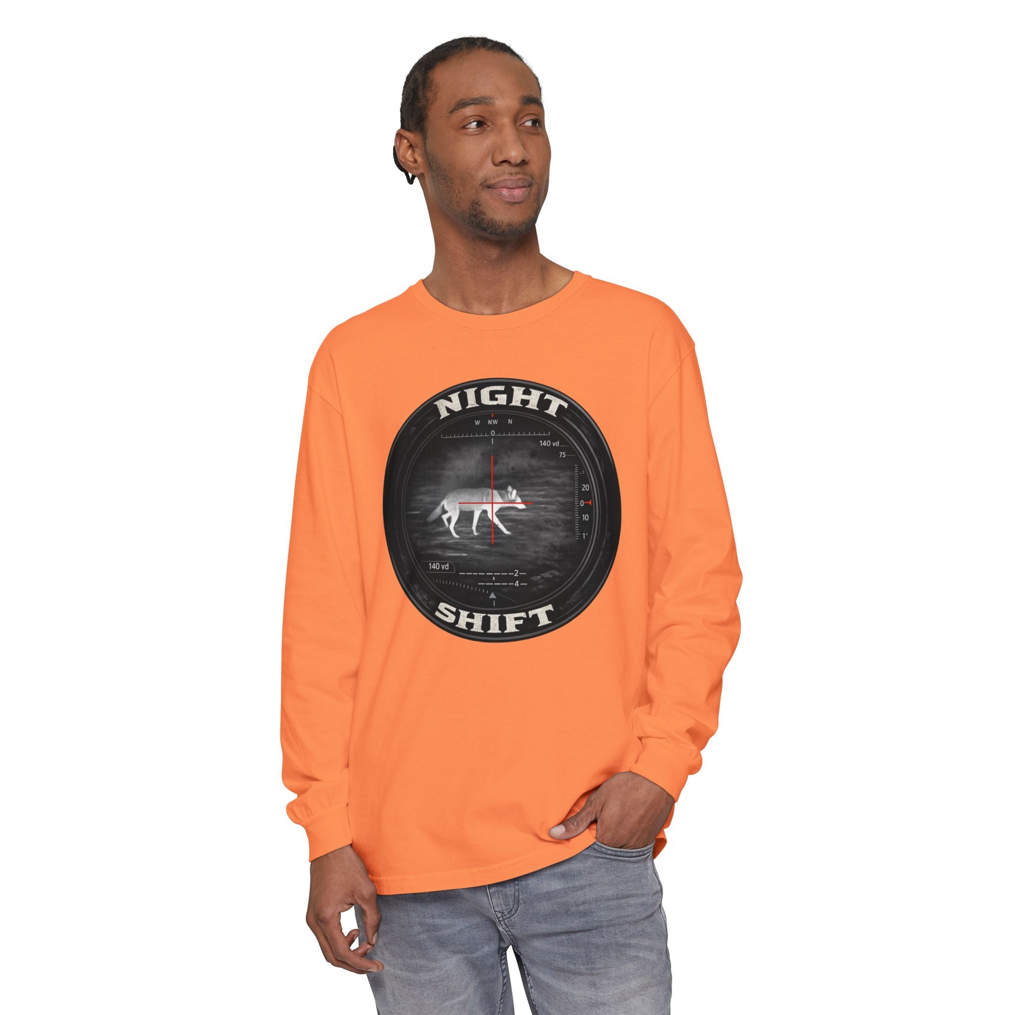 Night Shift Thermal Coyote Hunting Shirt | Predator Hunter Long Sleeve Tee | Night Vision Scope Graphic | Gift for Hunters | 3XL Available