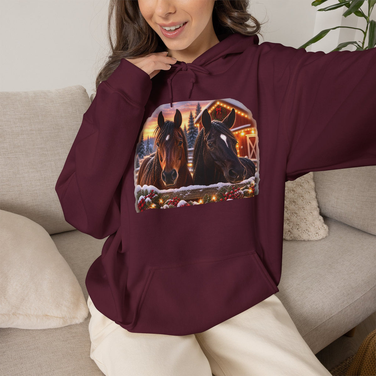 Christmas Horse Hoodie, Country Christmas Sweatshirt, Horse Lover Gift, Farm Christmas Hoodie, Equestrian Holiday Gift