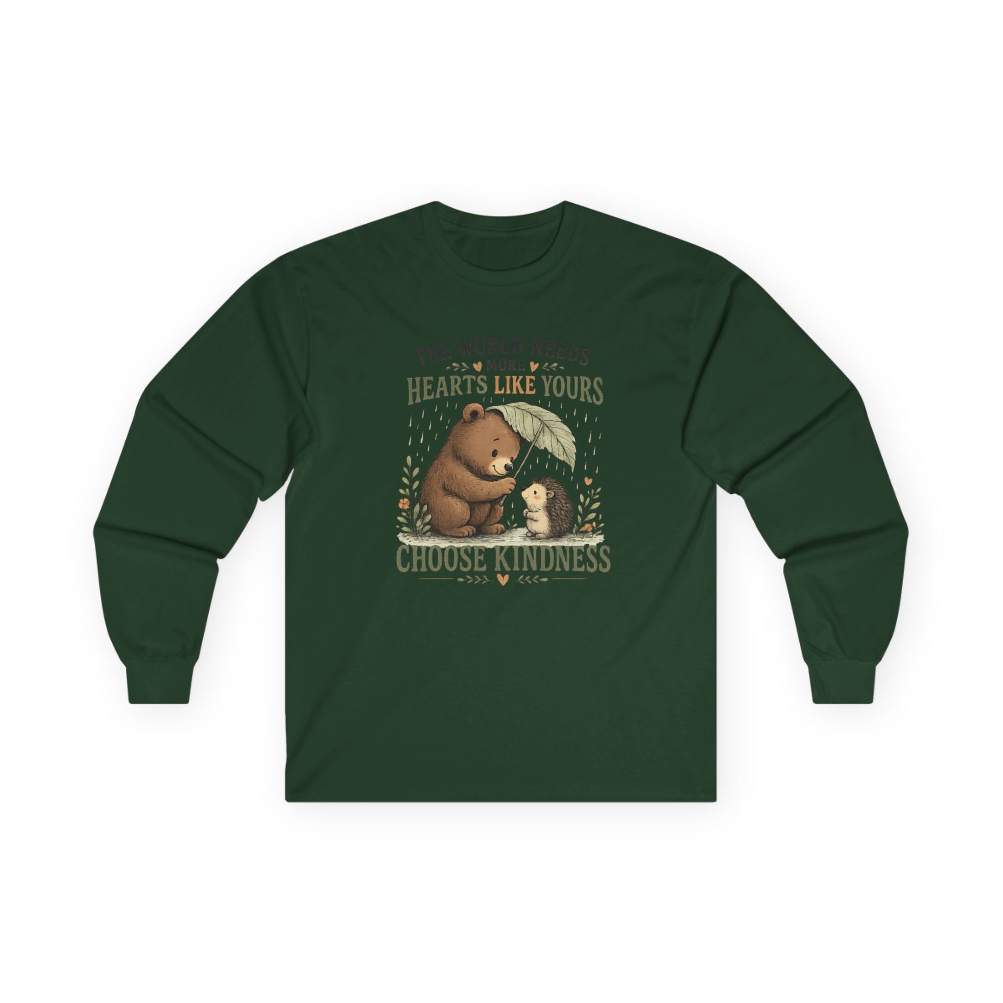 Choose Kindness Long Sleeve Shirt | Cute Bear & Hedgehog Woodland Graphic Tee | Inspirational Nature Shirt | Unisex Gift
