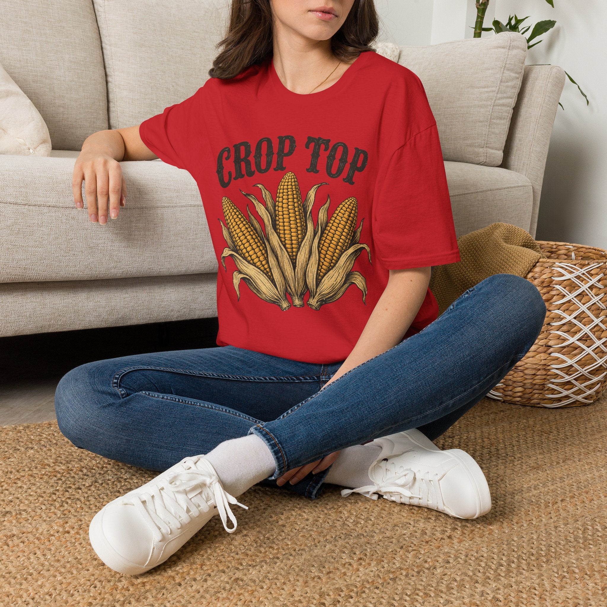 Crop Top T‑Shirt — Corn Graphic Farm Tee