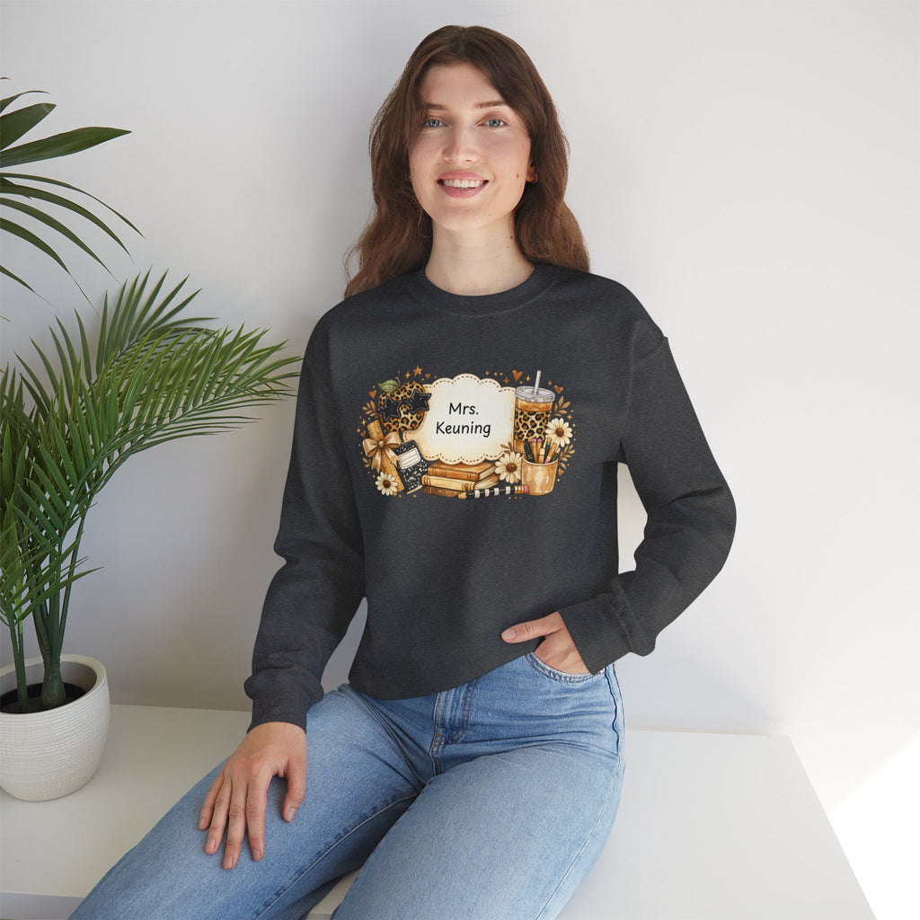 Personalized Teacher Sweatshirt | Custom Teacher Name Crewneck | Leopard Apple & Coffee Teacher Sweatshirt | Back to School Teacher Gift