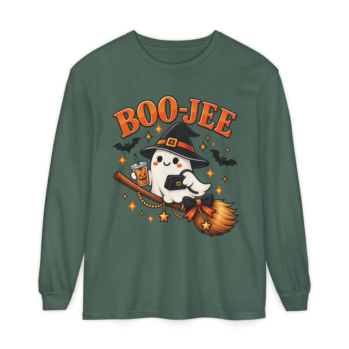 Boo-Jee Ghost Long Sleeve Shirt, Cute Halloween Coffee Tee, Witchy Fall Shirt