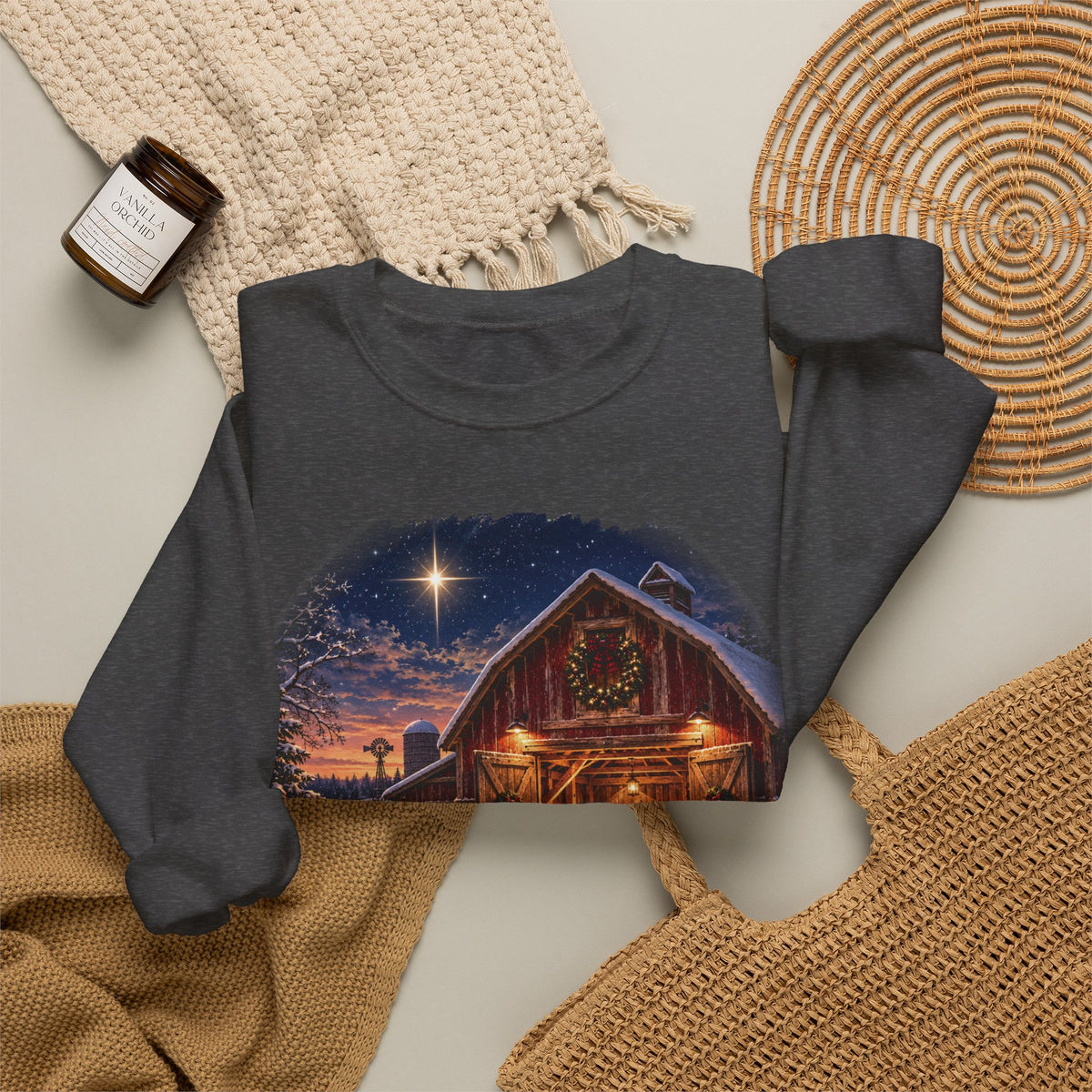 Christmas Nativity Sweatshirt, Country Christmas Crewneck, Manger Barn Scene, Christian Christmas Shirt, Faith Holiday Gift