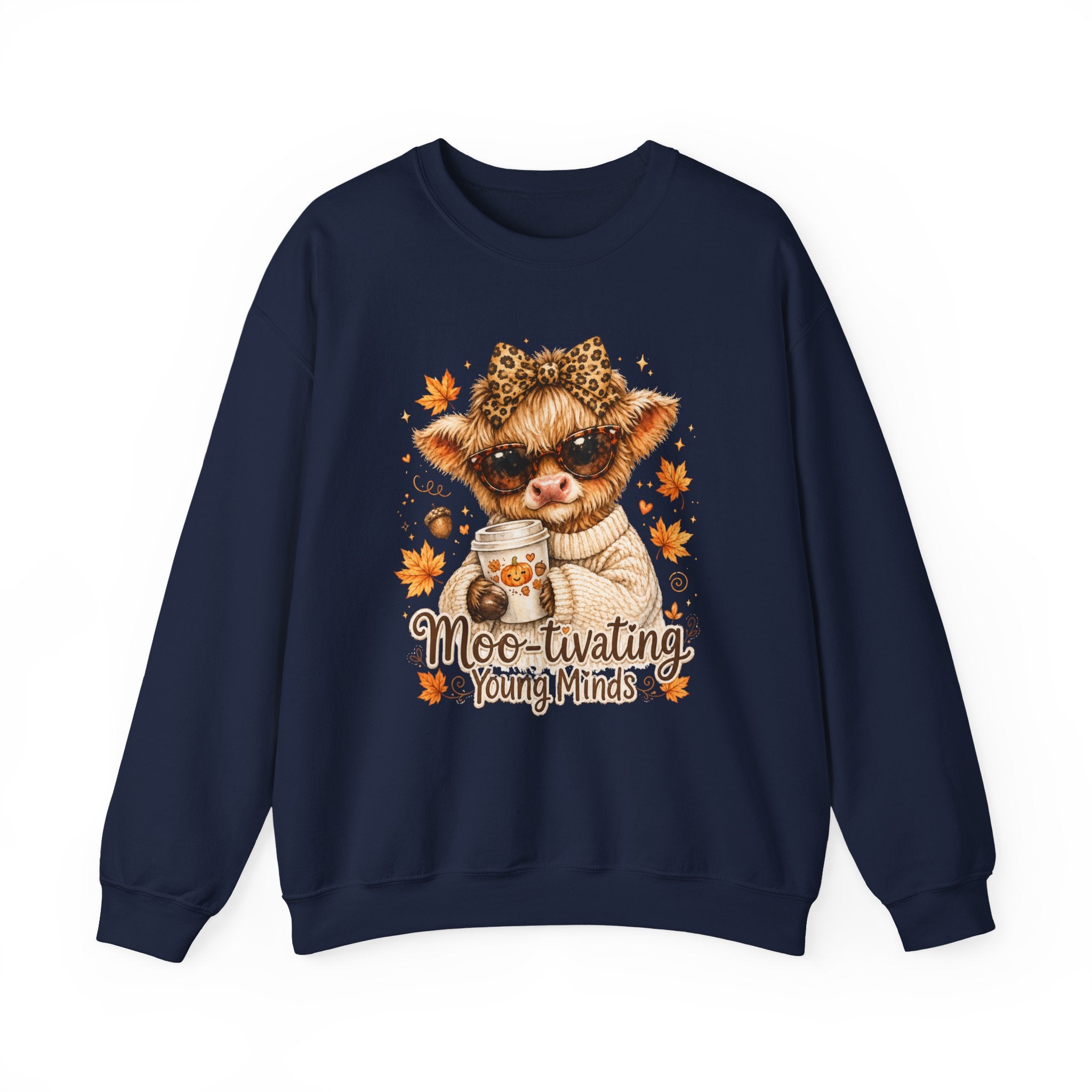 Moo-tivating Young Minds Sweatshirt | Cute Highland Cow Teacher Crewneck