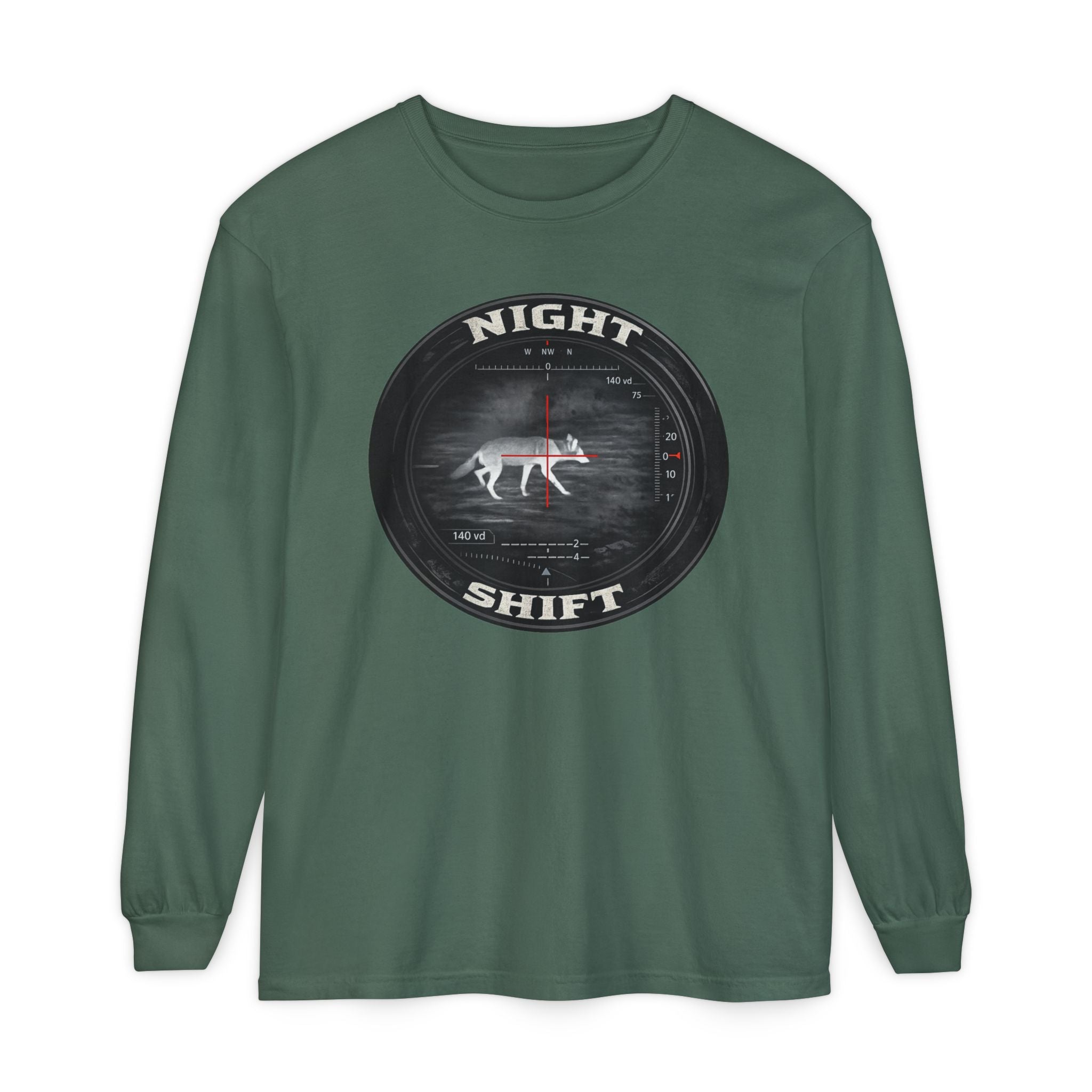 Night Shift Thermal Coyote Hunting Shirt | Predator Hunter Long Sleeve Tee | Night Vision Scope Graphic | Gift for Hunters | 3XL Available