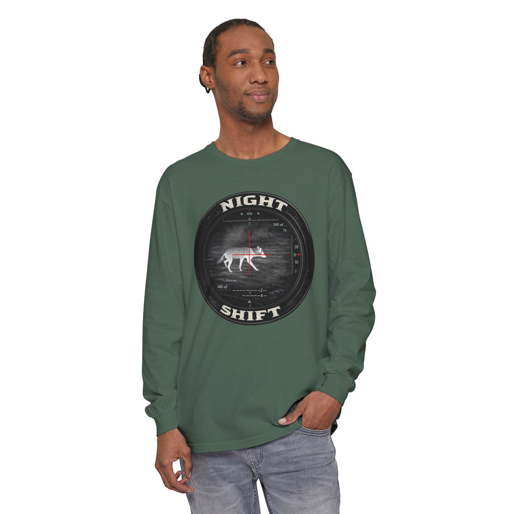 Night Shift Thermal Coyote Hunting Shirt | Predator Hunter Long Sleeve Tee | Night Vision Scope Graphic | Gift for Hunters | 3XL Available
