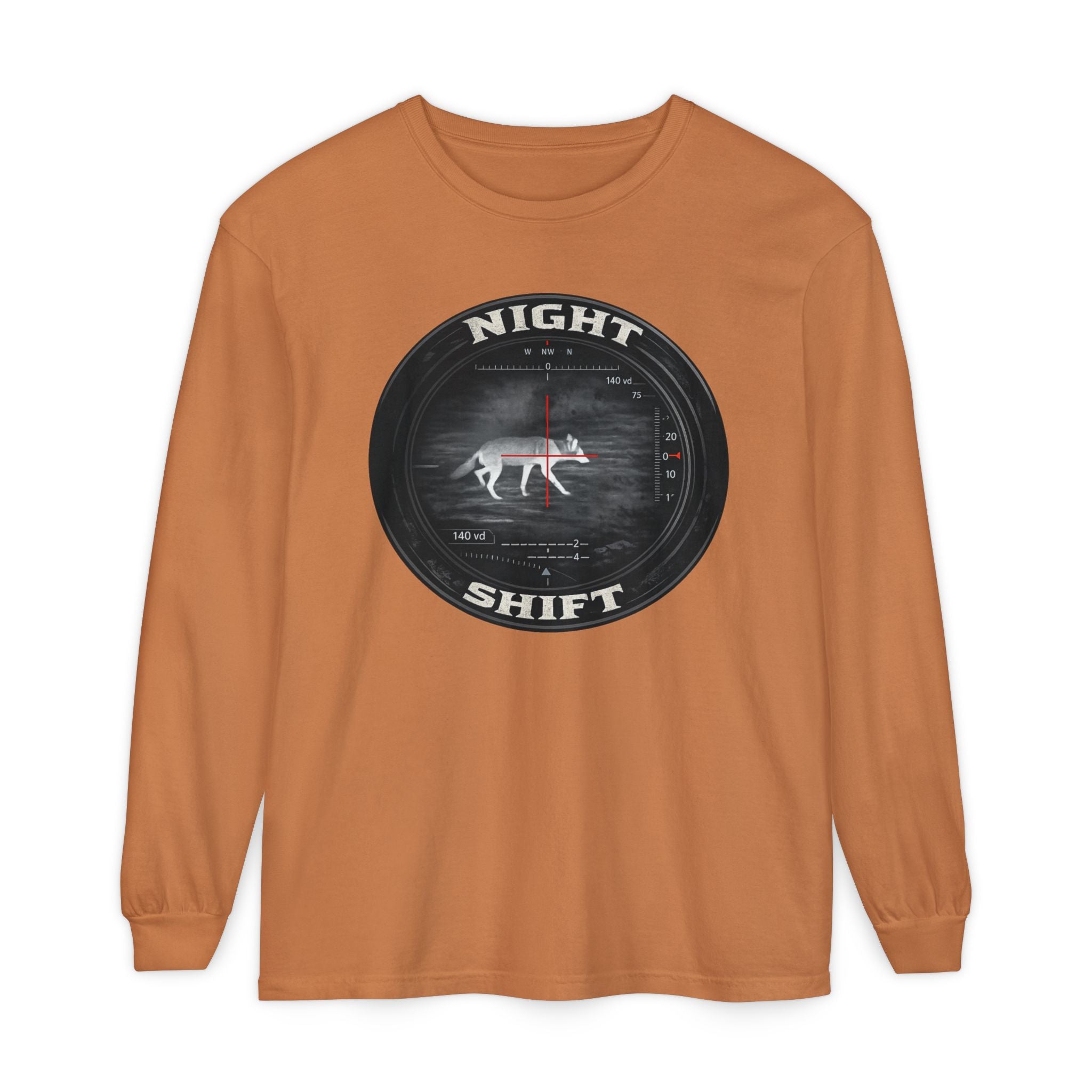 Night Shift Thermal Coyote Hunting Shirt | Predator Hunter Long Sleeve Tee | Night Vision Scope Graphic | Gift for Hunters | 3XL Available