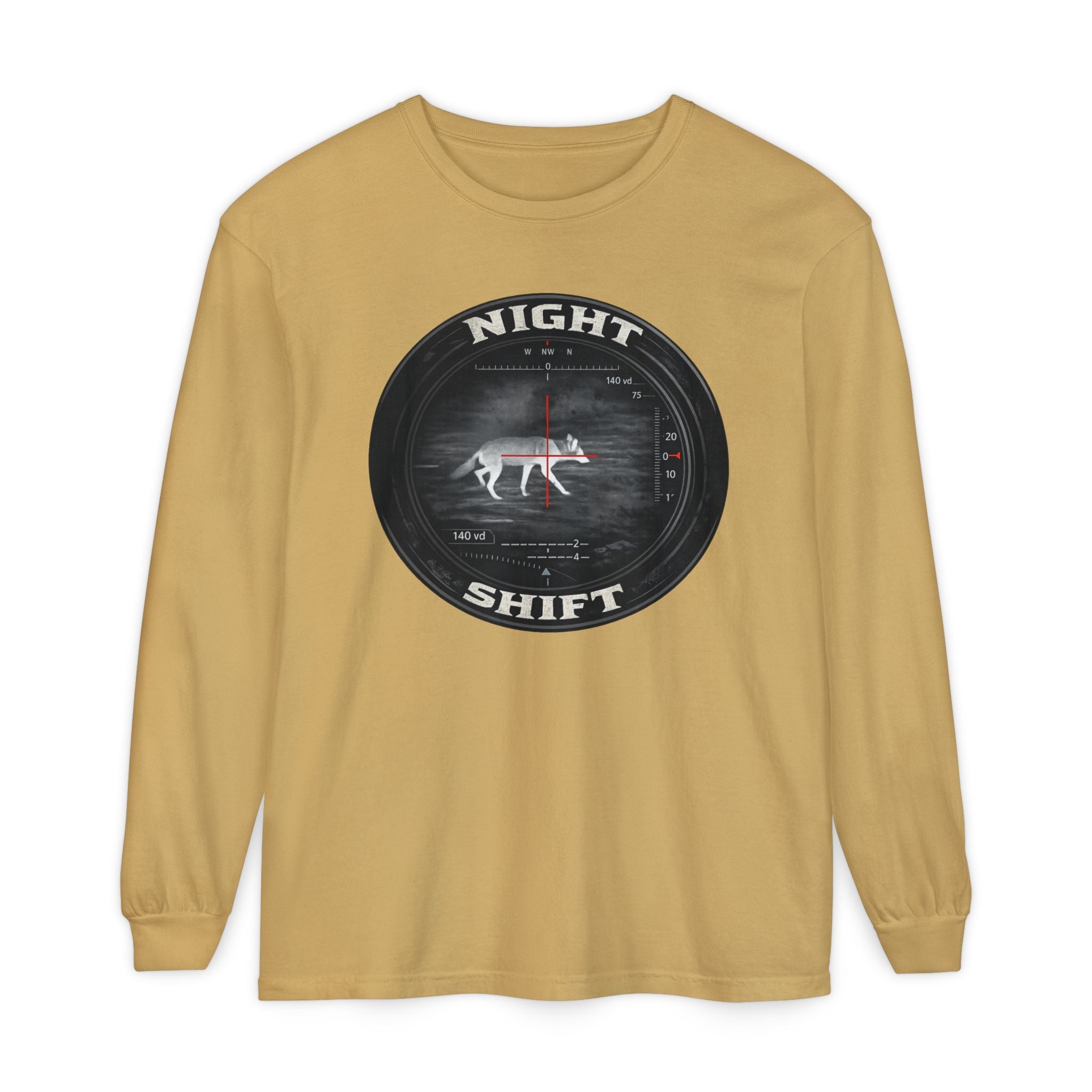 Night Shift Thermal Coyote Hunting Shirt | Predator Hunter Long Sleeve Tee | Night Vision Scope Graphic | Gift for Hunters | 3XL Available