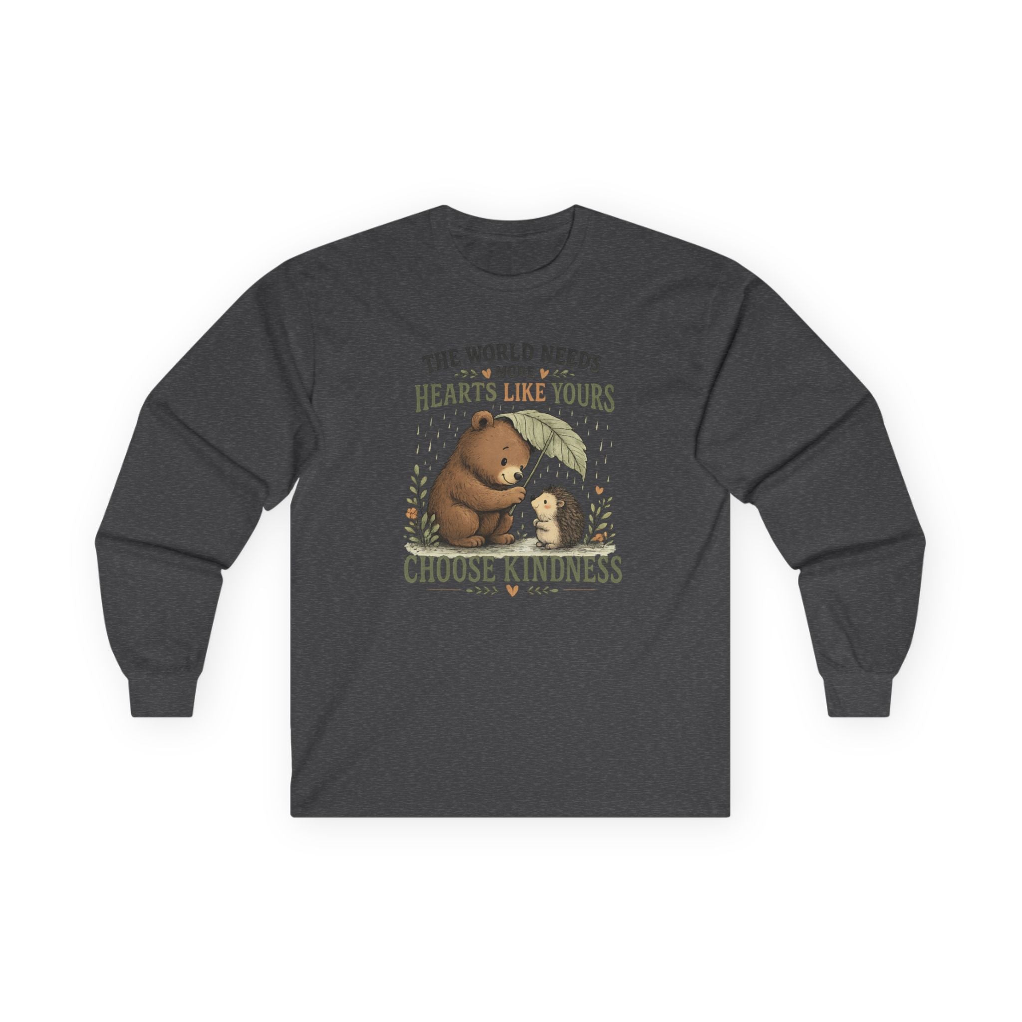 Choose Kindness Long Sleeve Shirt | Cute Bear & Hedgehog Woodland Graphic Tee | Inspirational Nature Shirt | Unisex Gift