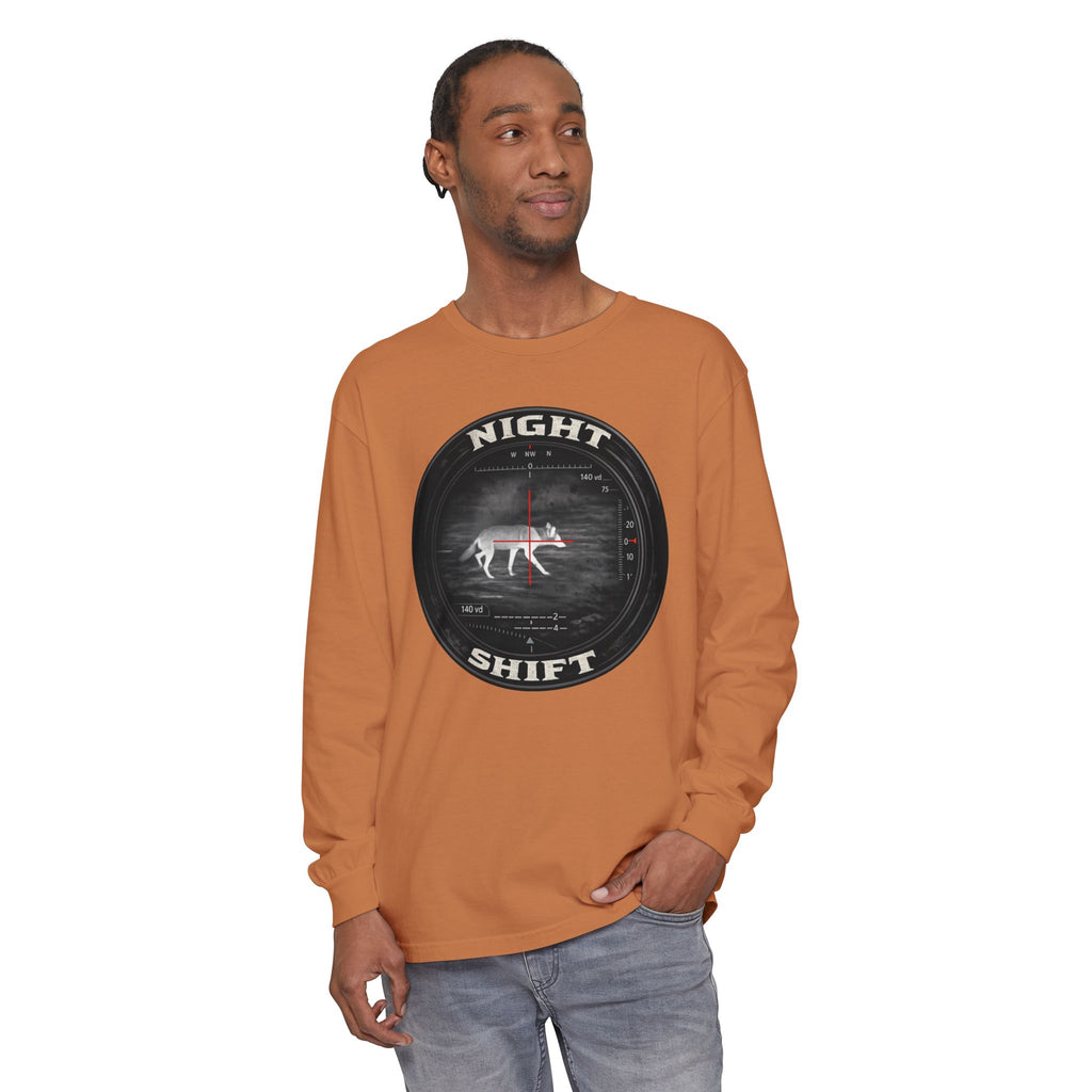 Night Shift Thermal Coyote Hunting Shirt | Predator Hunter Long Sleeve Tee | Night Vision Scope Graphic | Gift for Hunters | 3XL Available