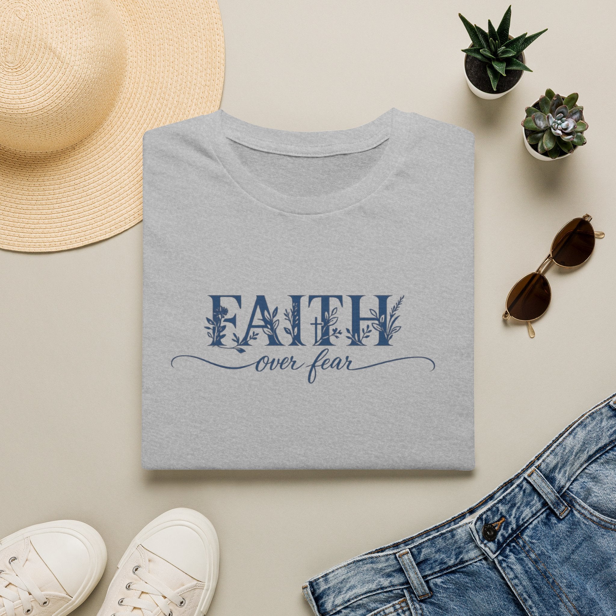 Faith Over Fear Christian T-Shirt | Floral Faith Graphic Tee | Inspirational Religious Shirt | Women's Church Gift
