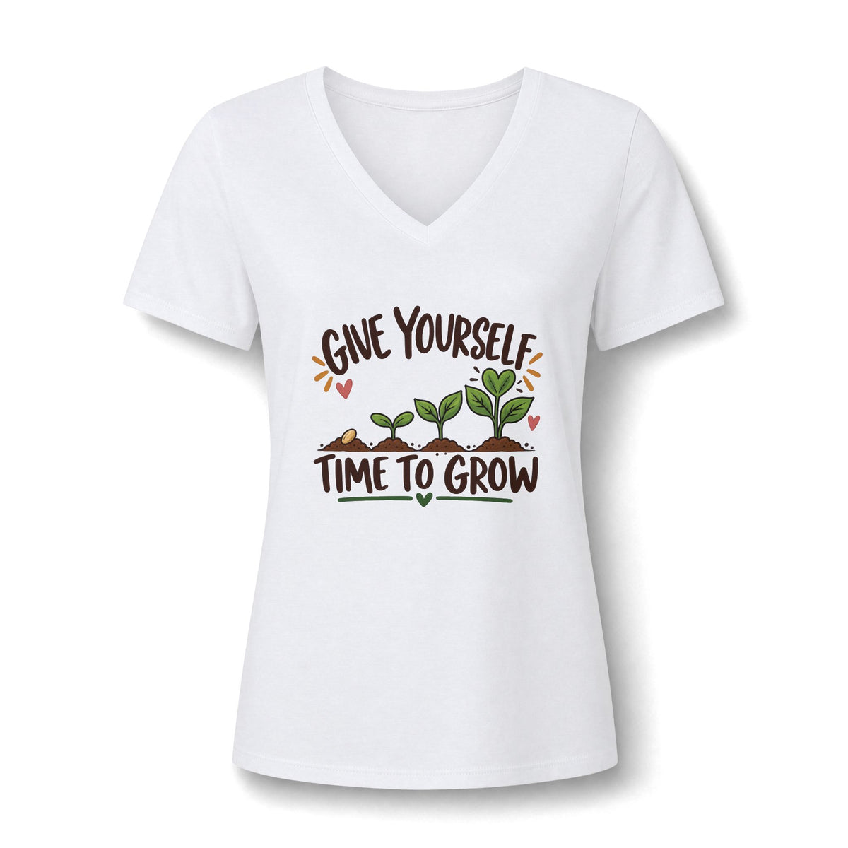 Give Yourself Time to Grow Teacher Shirt | Growth Mindset V-Neck Tee | Inspirational Sprout Graphic | Teacher Appreciation Gift