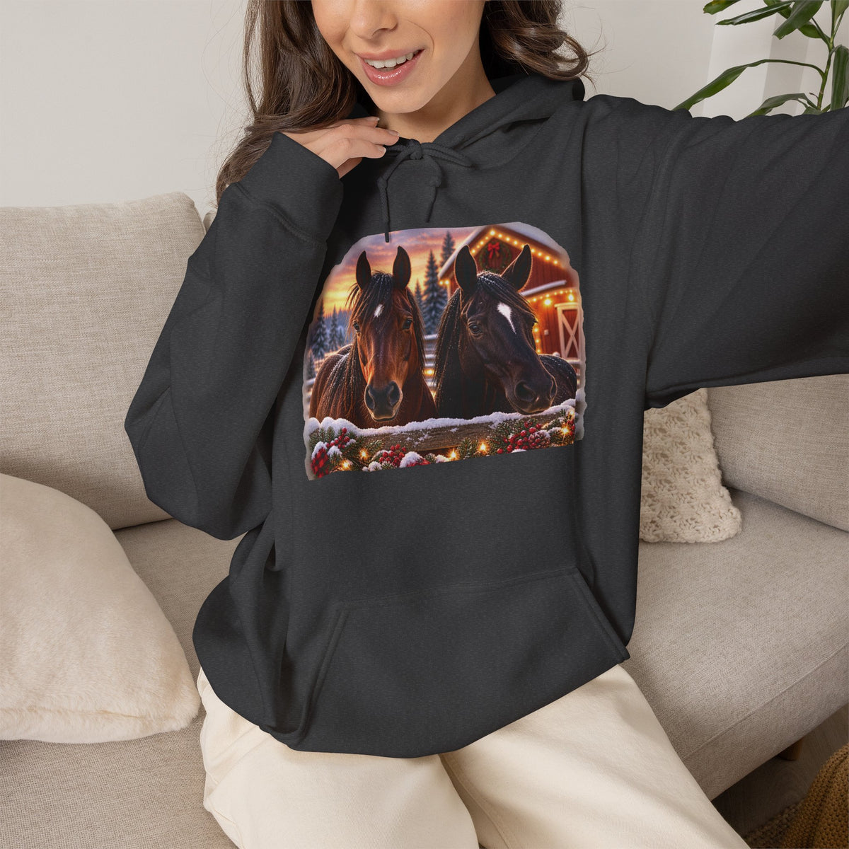 Christmas Horse Hoodie, Country Christmas Sweatshirt, Horse Lover Gift, Farm Christmas Hoodie, Equestrian Holiday Gift