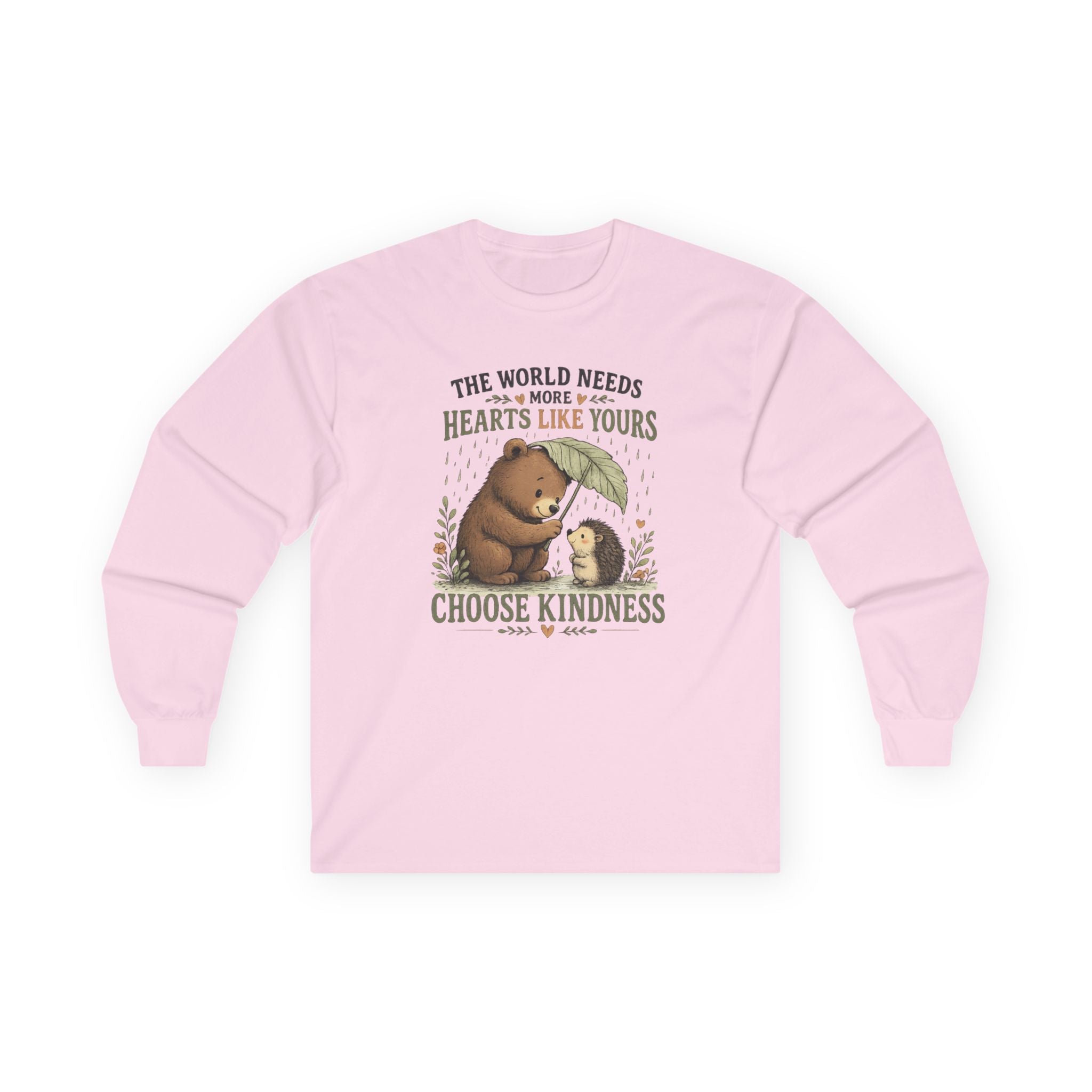 Choose Kindness Long Sleeve Shirt | Cute Bear & Hedgehog Woodland Graphic Tee | Inspirational Nature Shirt | Unisex Gift