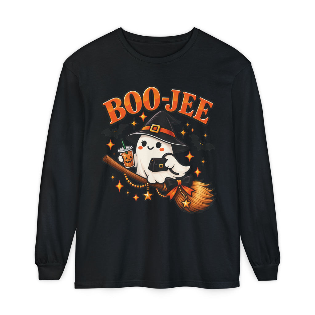 Boo-Jee Ghost Long Sleeve Shirt, Cute Halloween Coffee Tee, Witchy Fall Shirt