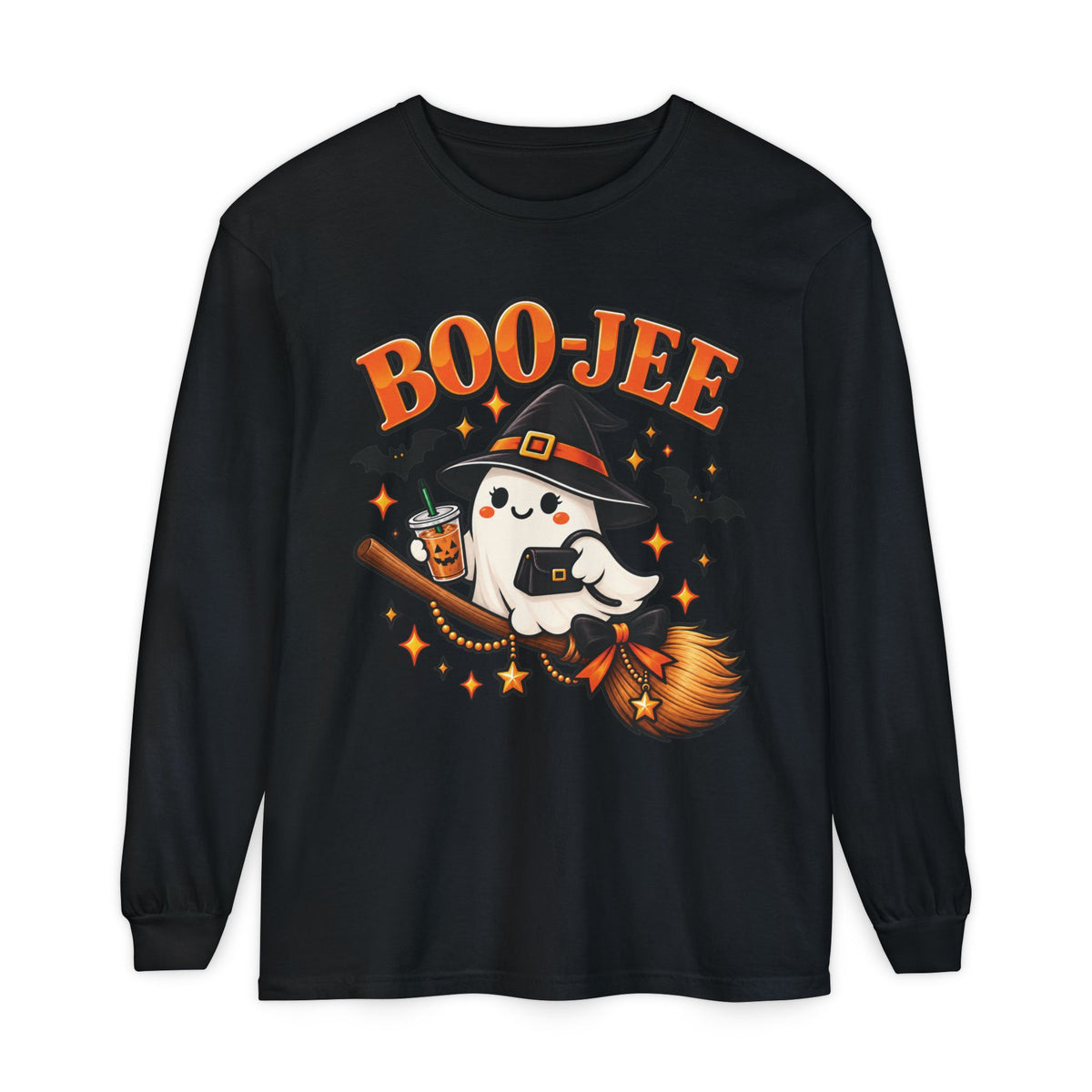 Boo-Jee Ghost Long Sleeve Shirt, Cute Halloween Coffee Tee, Witchy Fall Shirt