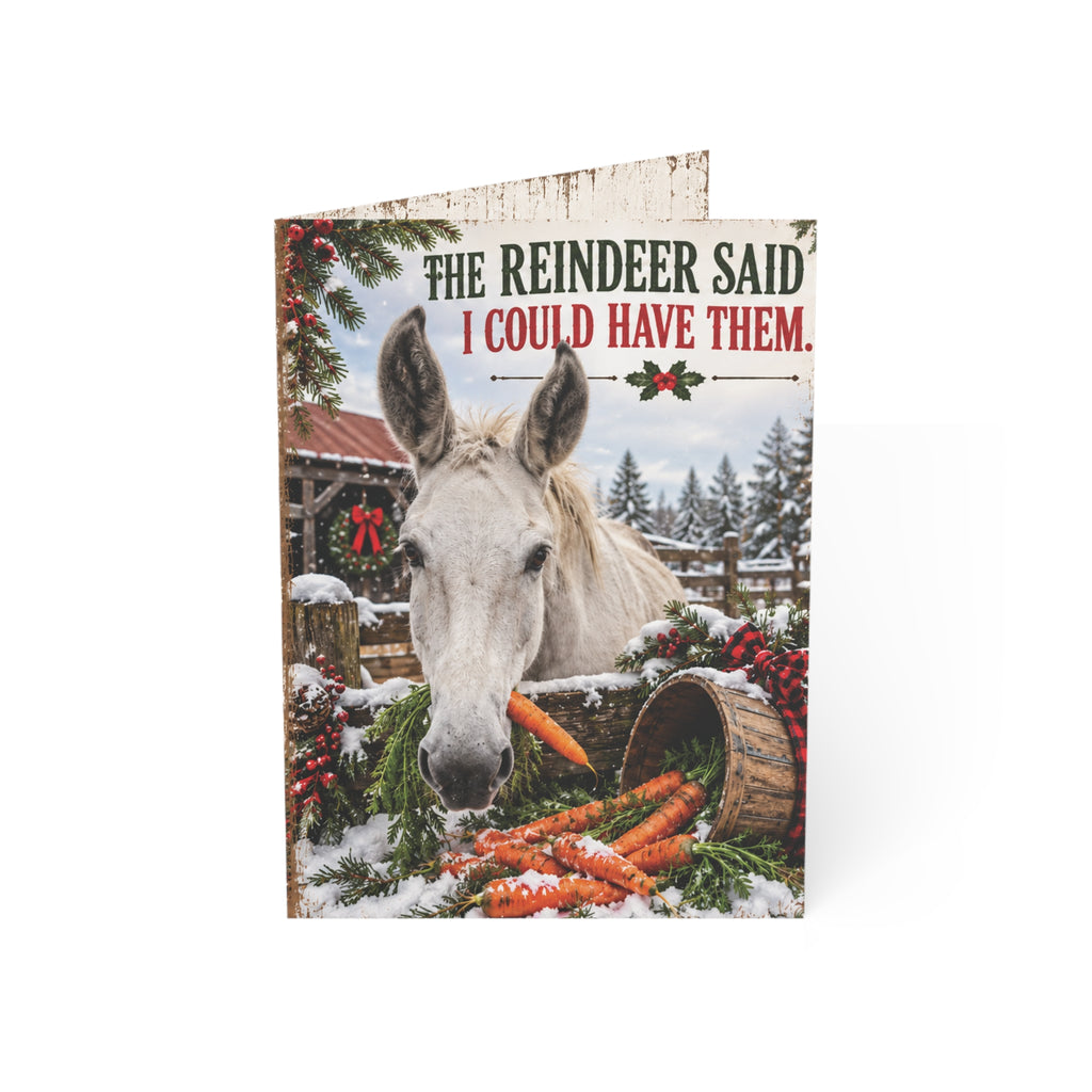 Funny Christmas Mule Greeting Cards, Set of 10 – “The Reindeer Said I Could Have Them” – Country Christmas Cards