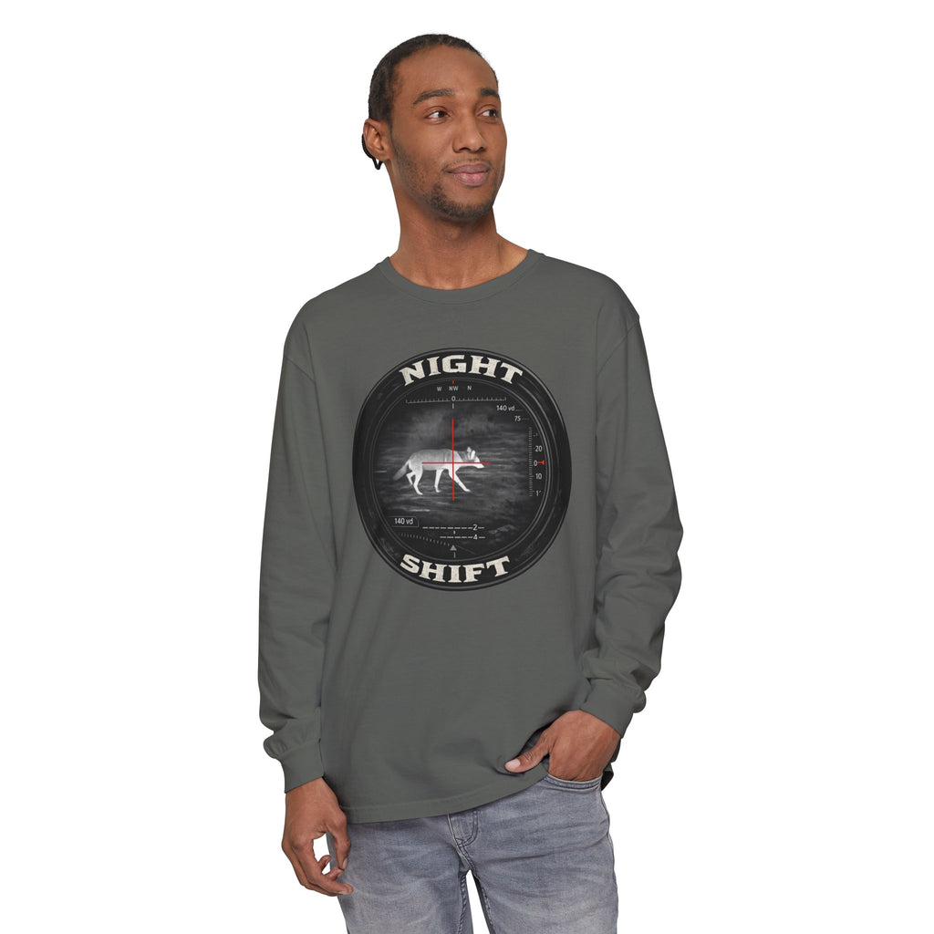 Night Shift Thermal Coyote Hunting Shirt | Predator Hunter Long Sleeve Tee | Night Vision Scope Graphic | Gift for Hunters | 3XL Available