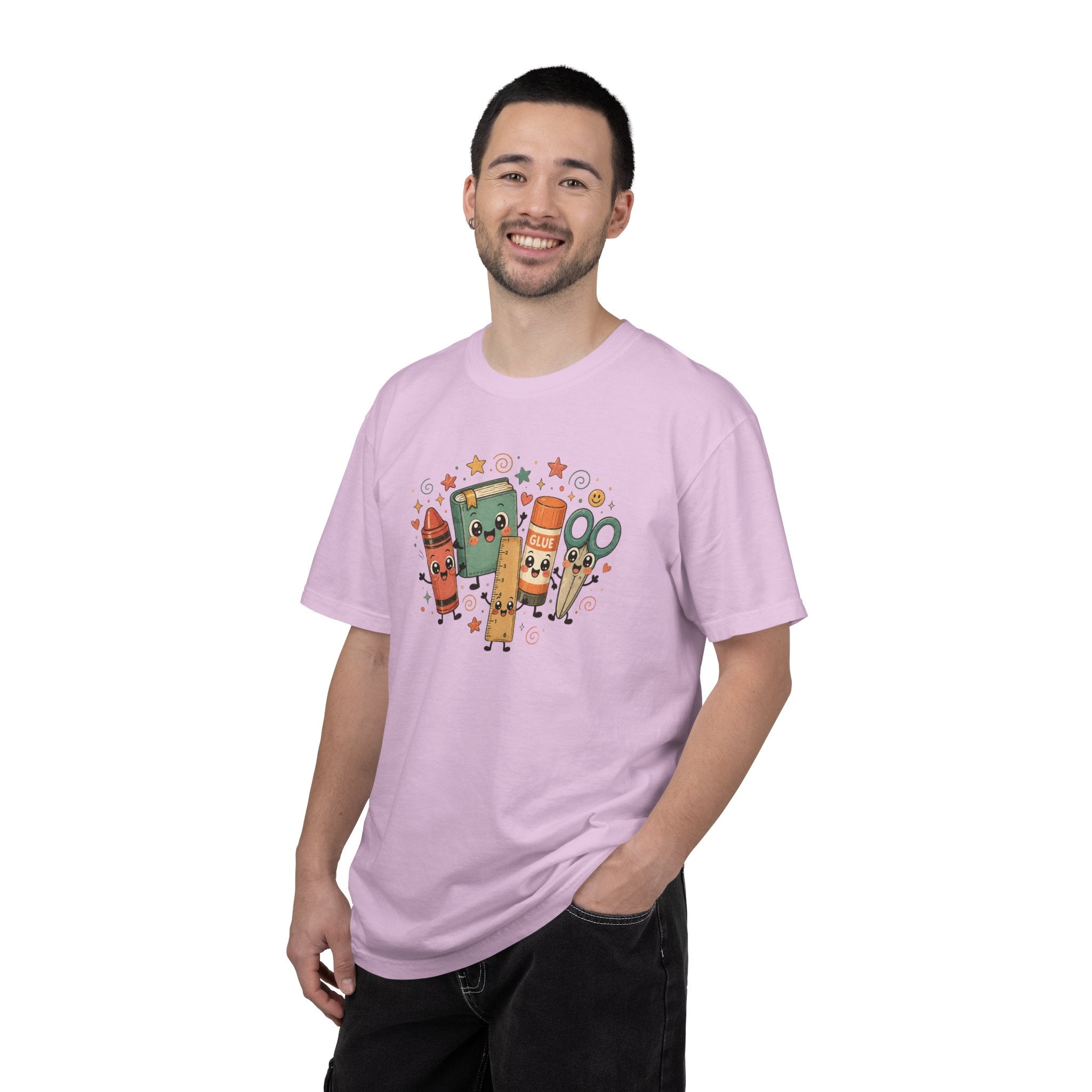 Cute Teacher Doodle Shirt | Kawaii School Supplies Tee | Happy Crayon Book Glue Scissors | Back to School Teacher Gift | Classroom Graphic Tee
