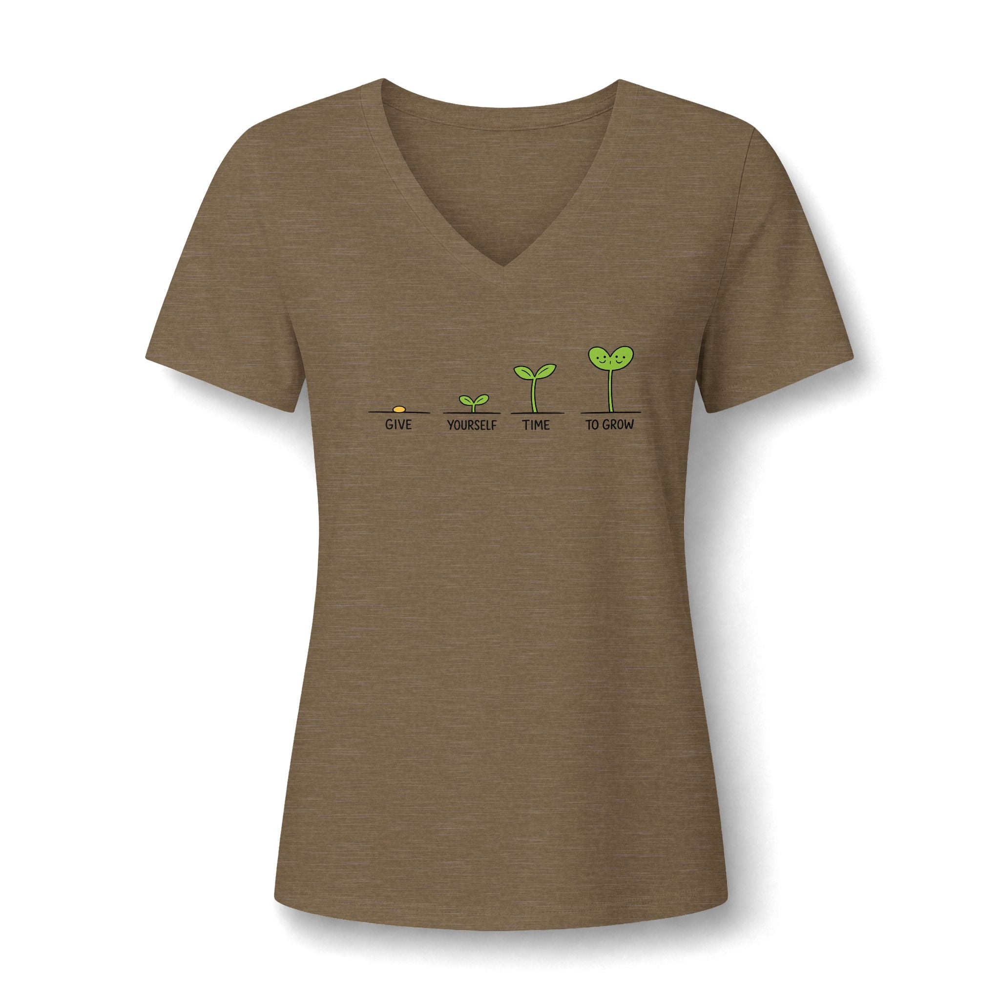 Give Yourself Time to Grow Teacher Shirt | Growth Mindset V-Neck Tee | Inspirational Sprout Graphic | Teacher Appreciation Gift