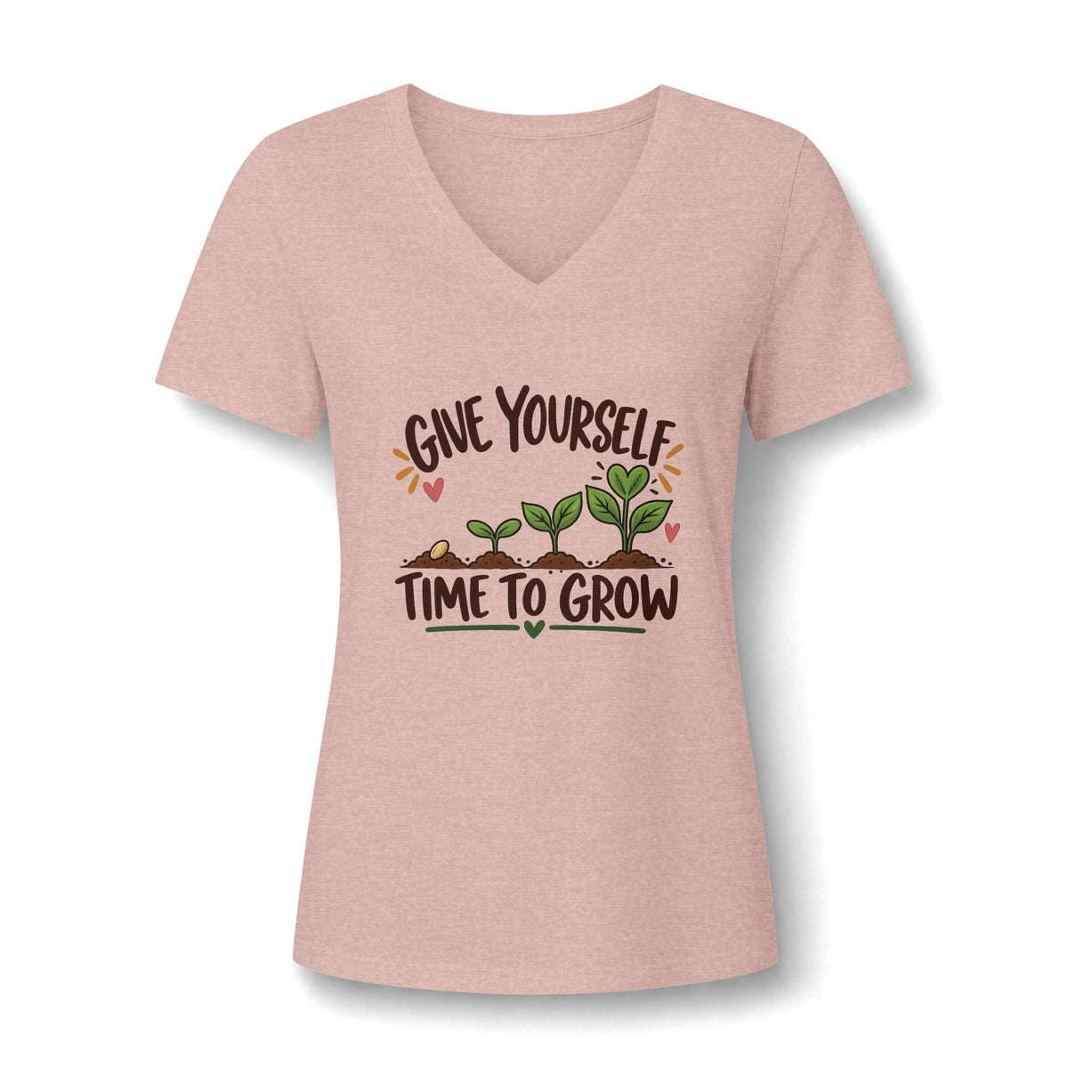 Give Yourself Time to Grow Teacher Shirt | Growth Mindset V-Neck Tee | Inspirational Sprout Graphic | Teacher Appreciation Gift