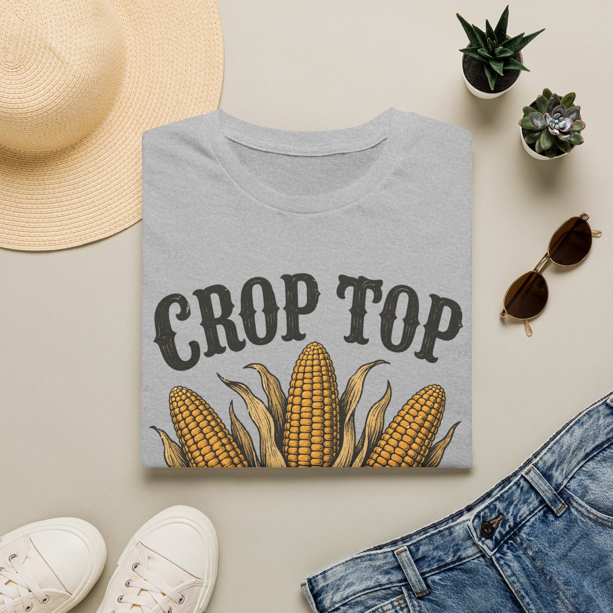Crop Top T‑Shirt — Corn Graphic Farm Tee