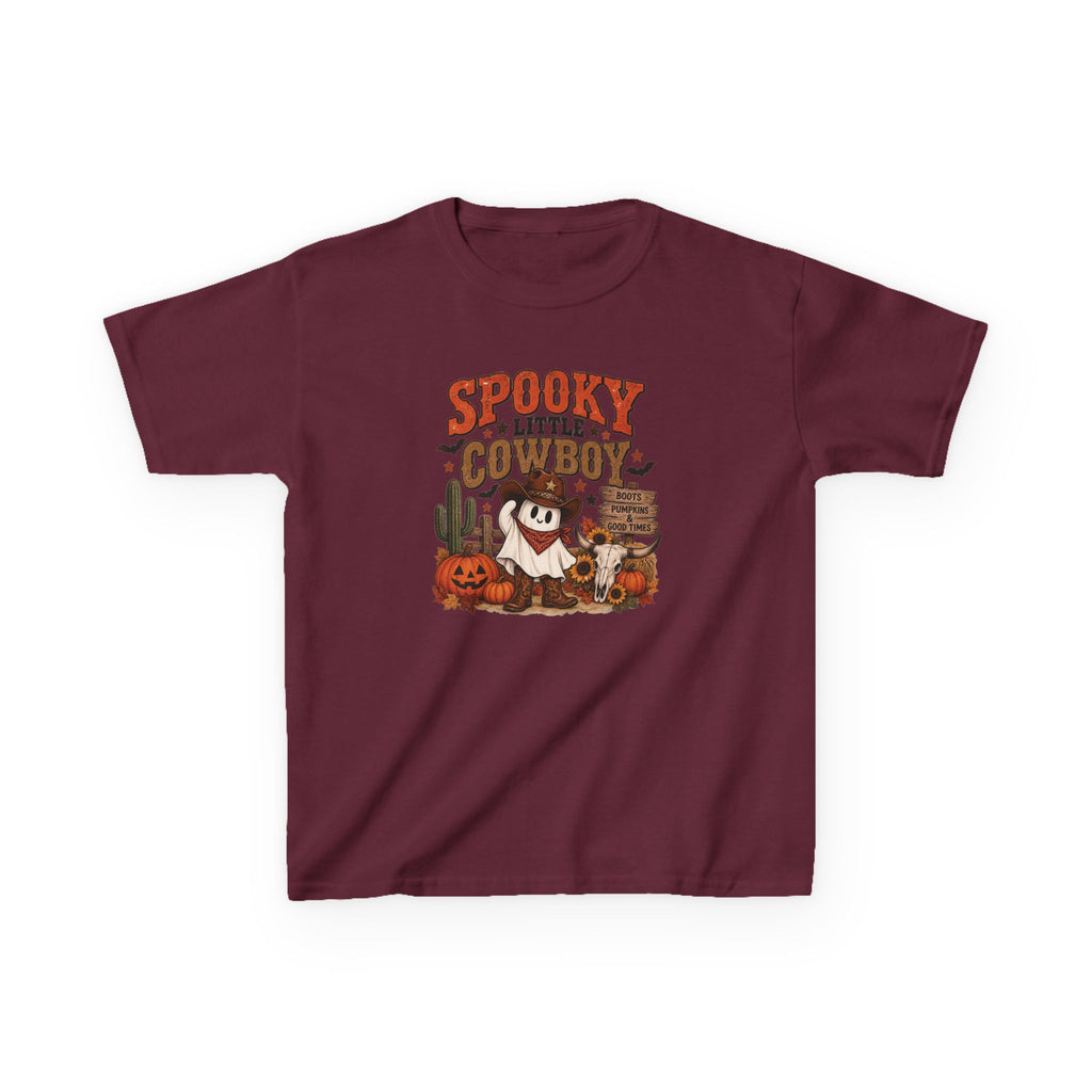 Spooky Little Cowboy Kids Shirt, Western Halloween Tee, Pumpkin Cowboy Ghost Shirt
