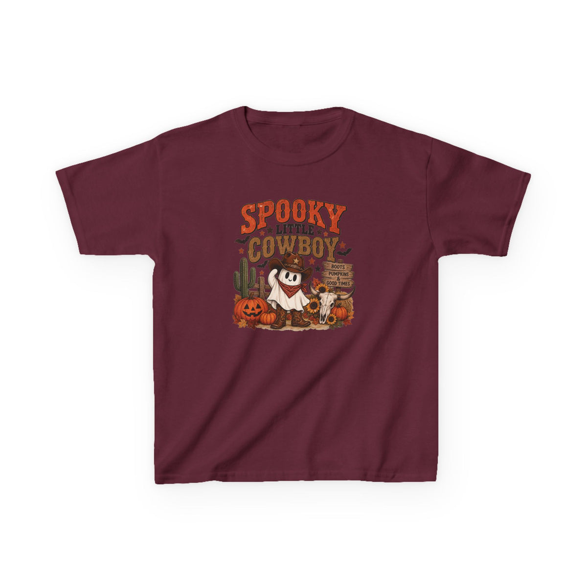 Spooky Little Cowboy Kids Shirt, Western Halloween Tee, Pumpkin Cowboy Ghost Shirt