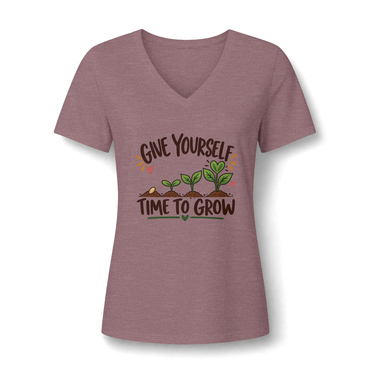 Give Yourself Time to Grow Teacher Shirt | Growth Mindset V-Neck Tee | Inspirational Sprout Graphic | Teacher Appreciation Gift