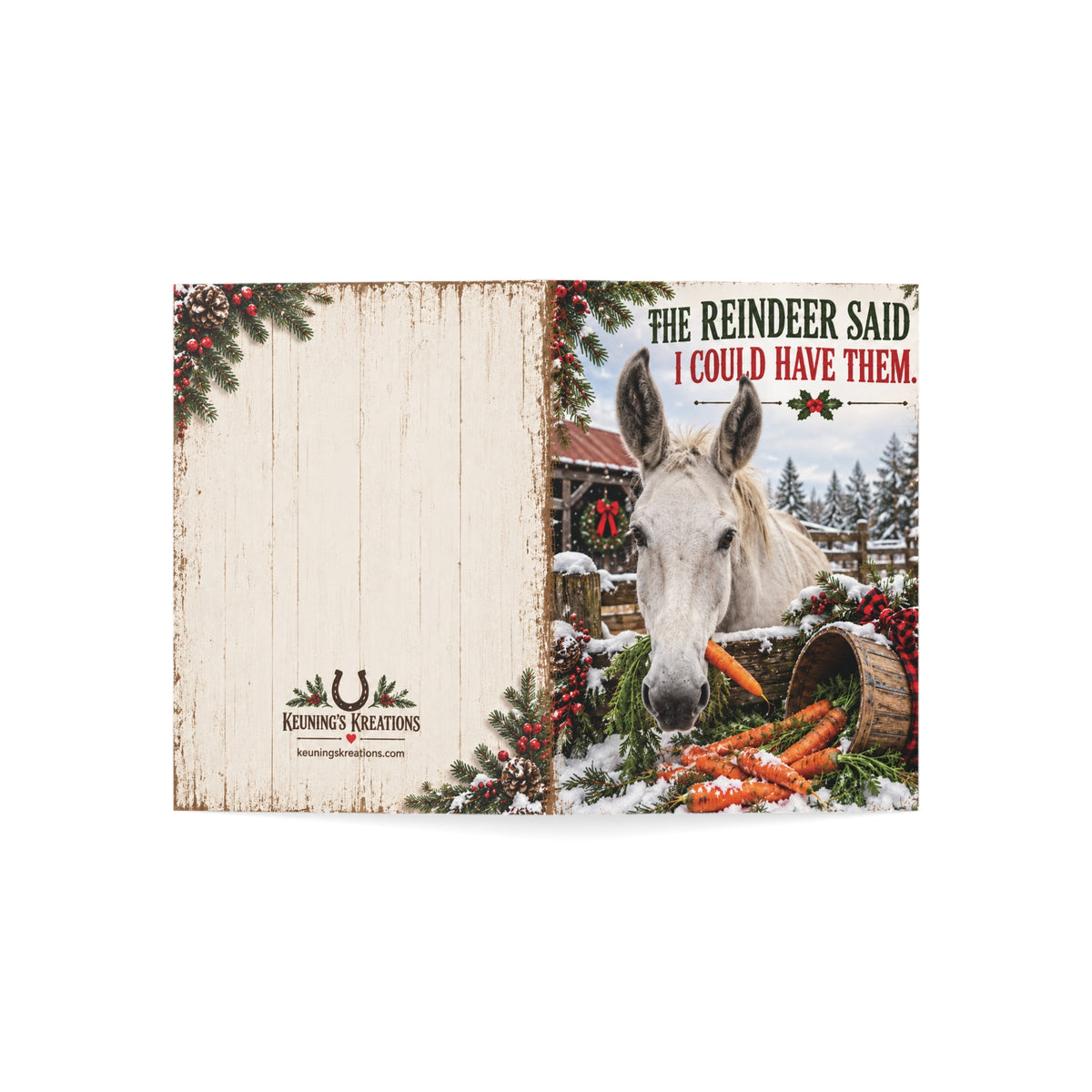 Funny Christmas Mule Greeting Cards, Set of 10 – “The Reindeer Said I Could Have Them” – Country Christmas Cards
