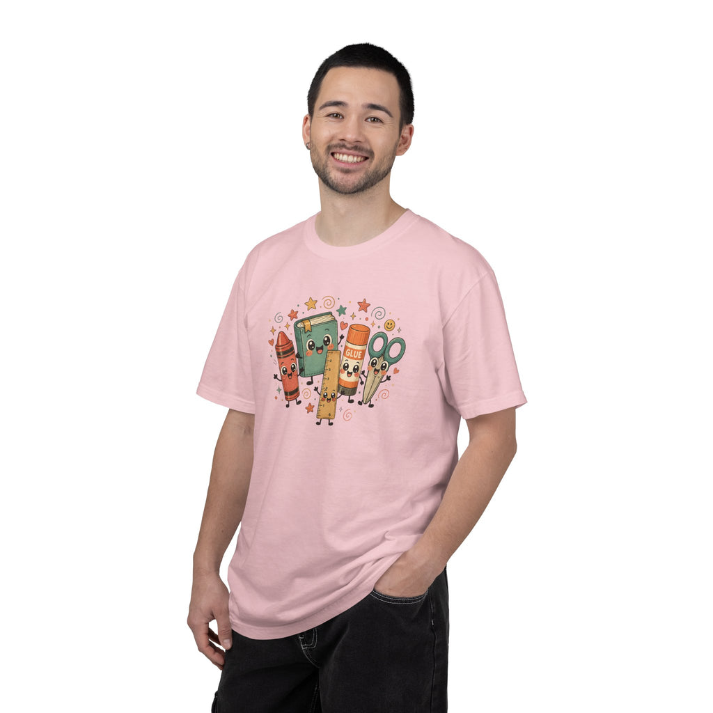 Cute Teacher Doodle Shirt | Kawaii School Supplies Tee | Happy Crayon Book Glue Scissors | Back to School Teacher Gift | Classroom Graphic Tee