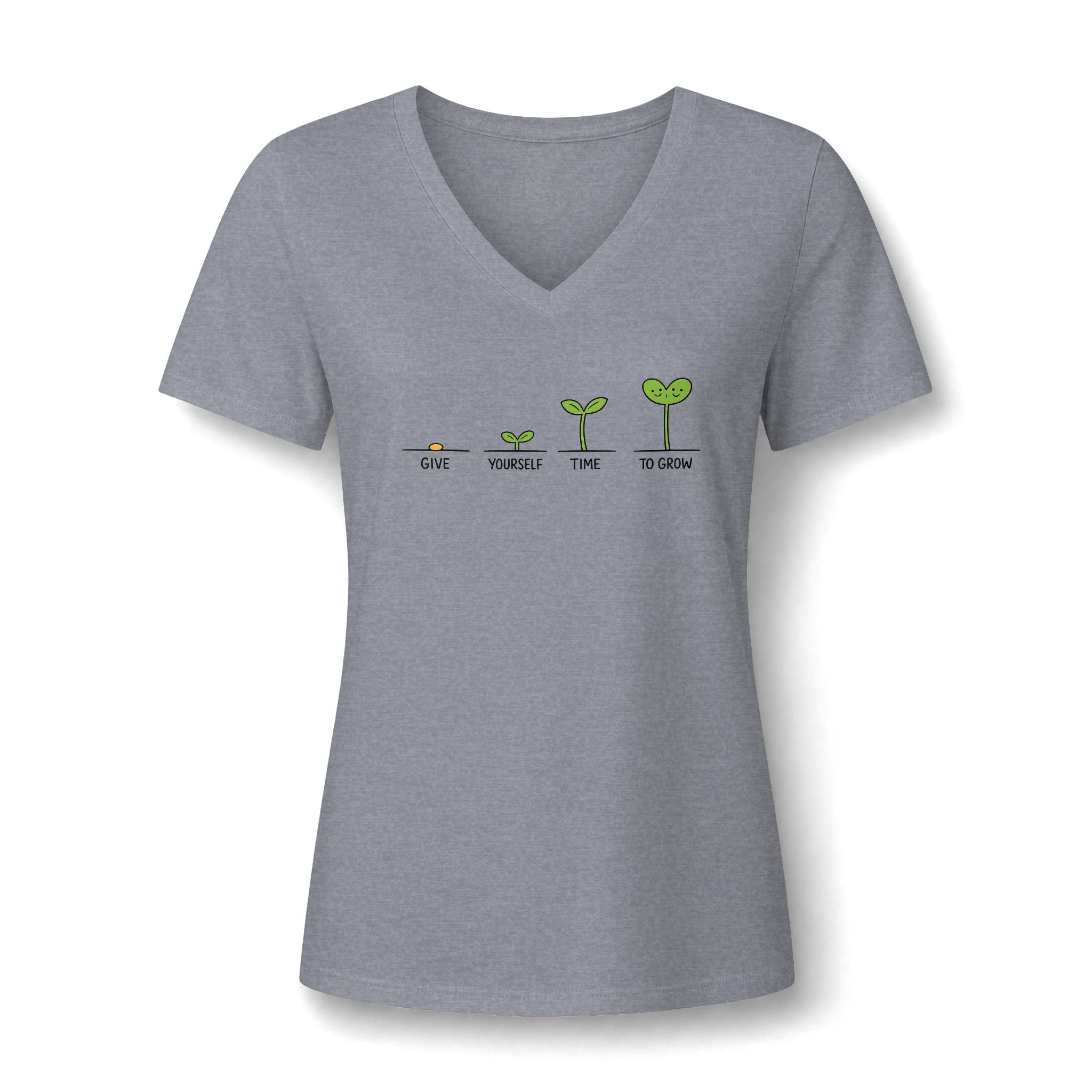 Give Yourself Time to Grow Teacher Shirt | Growth Mindset V-Neck Tee | Inspirational Sprout Graphic | Teacher Appreciation Gift