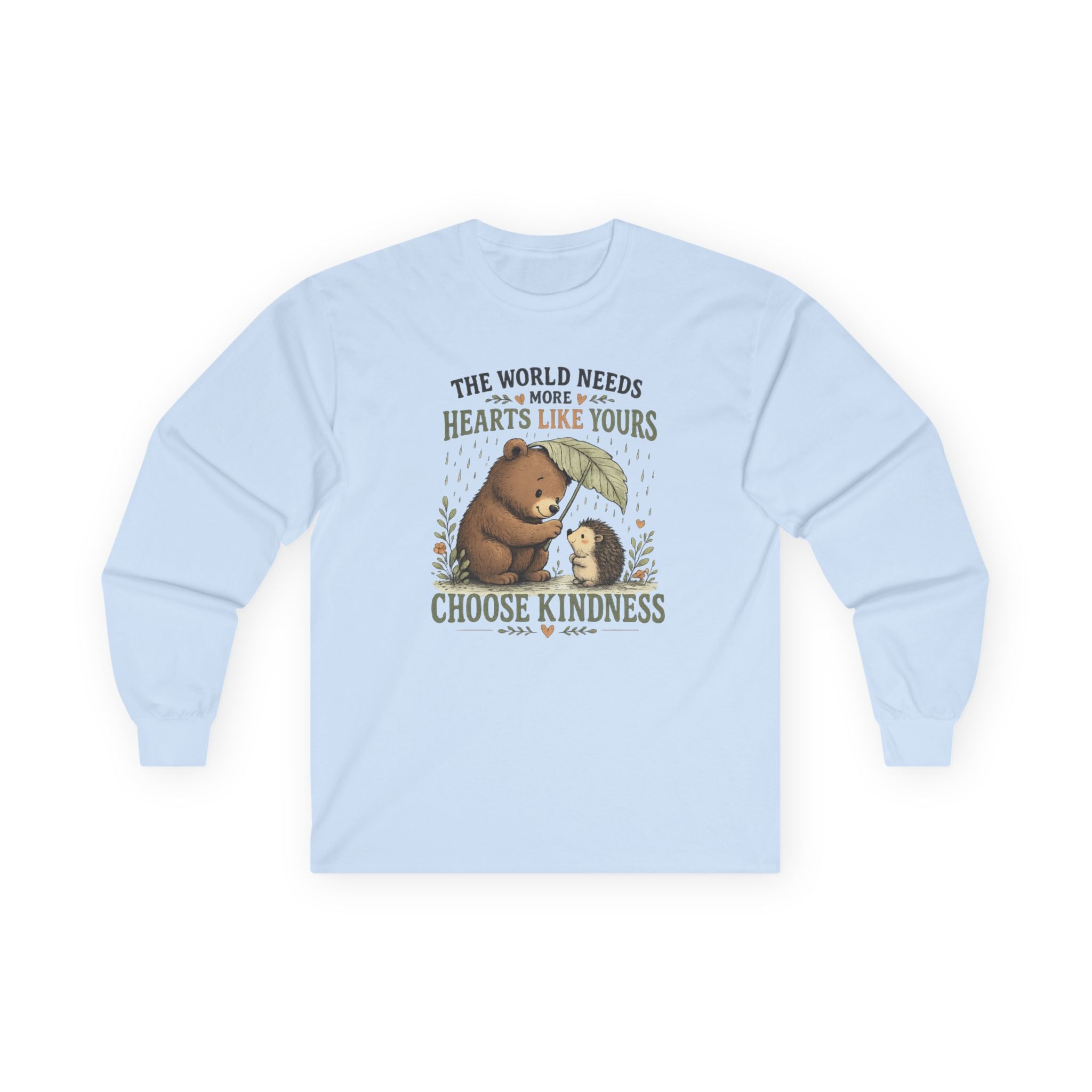 Choose Kindness Long Sleeve Shirt | Cute Bear & Hedgehog Woodland Graphic Tee | Inspirational Nature Shirt | Unisex Gift