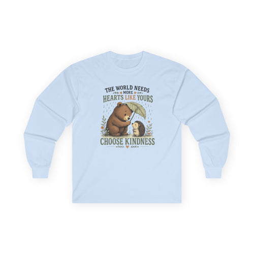 Choose Kindness Long Sleeve Shirt | Cute Bear & Hedgehog Woodland Graphic Tee | Inspirational Nature Shirt | Unisex Gift