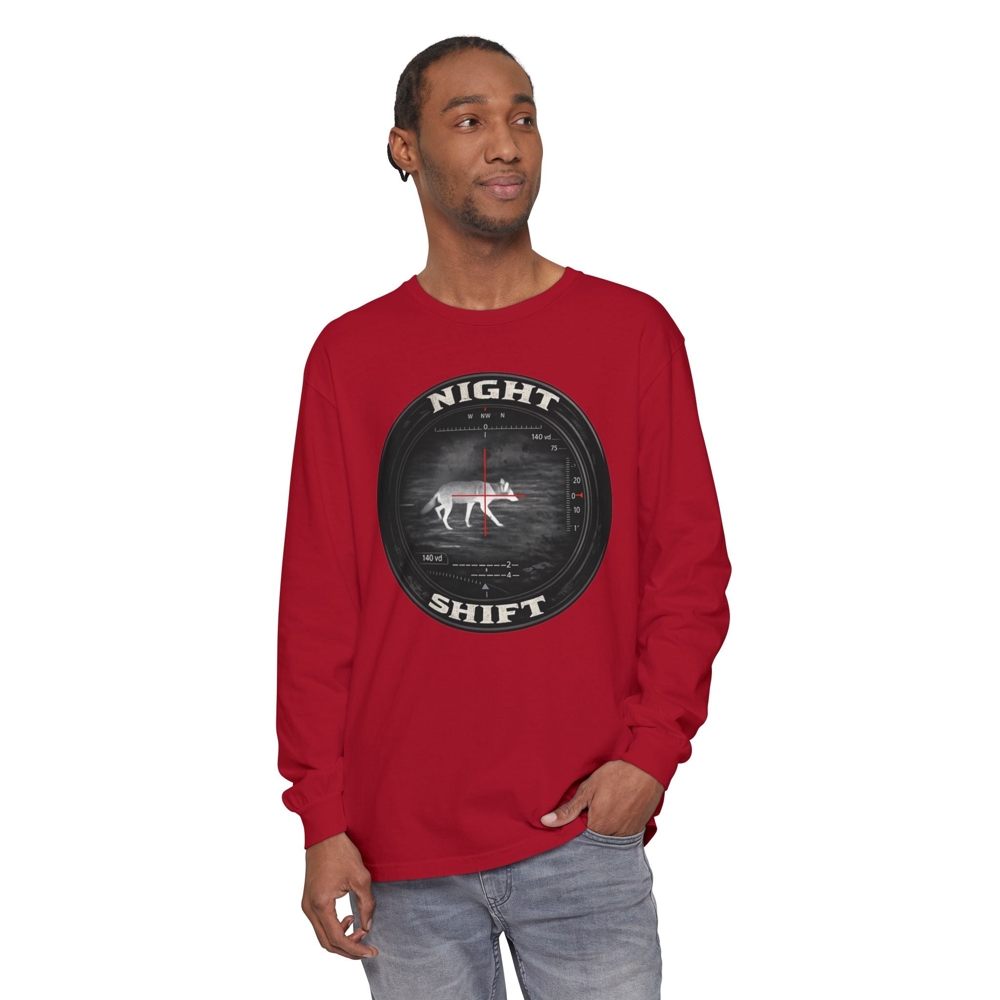 Night Shift Thermal Coyote Hunting Shirt | Predator Hunter Long Sleeve Tee | Night Vision Scope Graphic | Gift for Hunters | 3XL Available