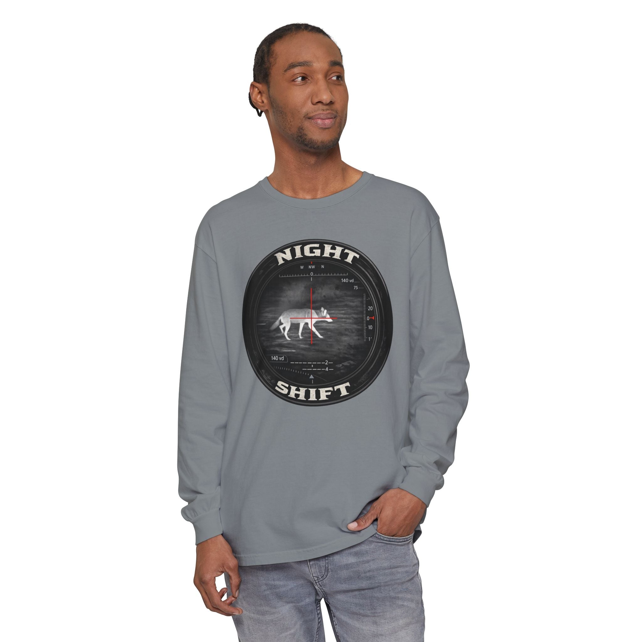 Night Shift Thermal Coyote Hunting Shirt | Predator Hunter Long Sleeve Tee | Night Vision Scope Graphic | Gift for Hunters | 3XL Available
