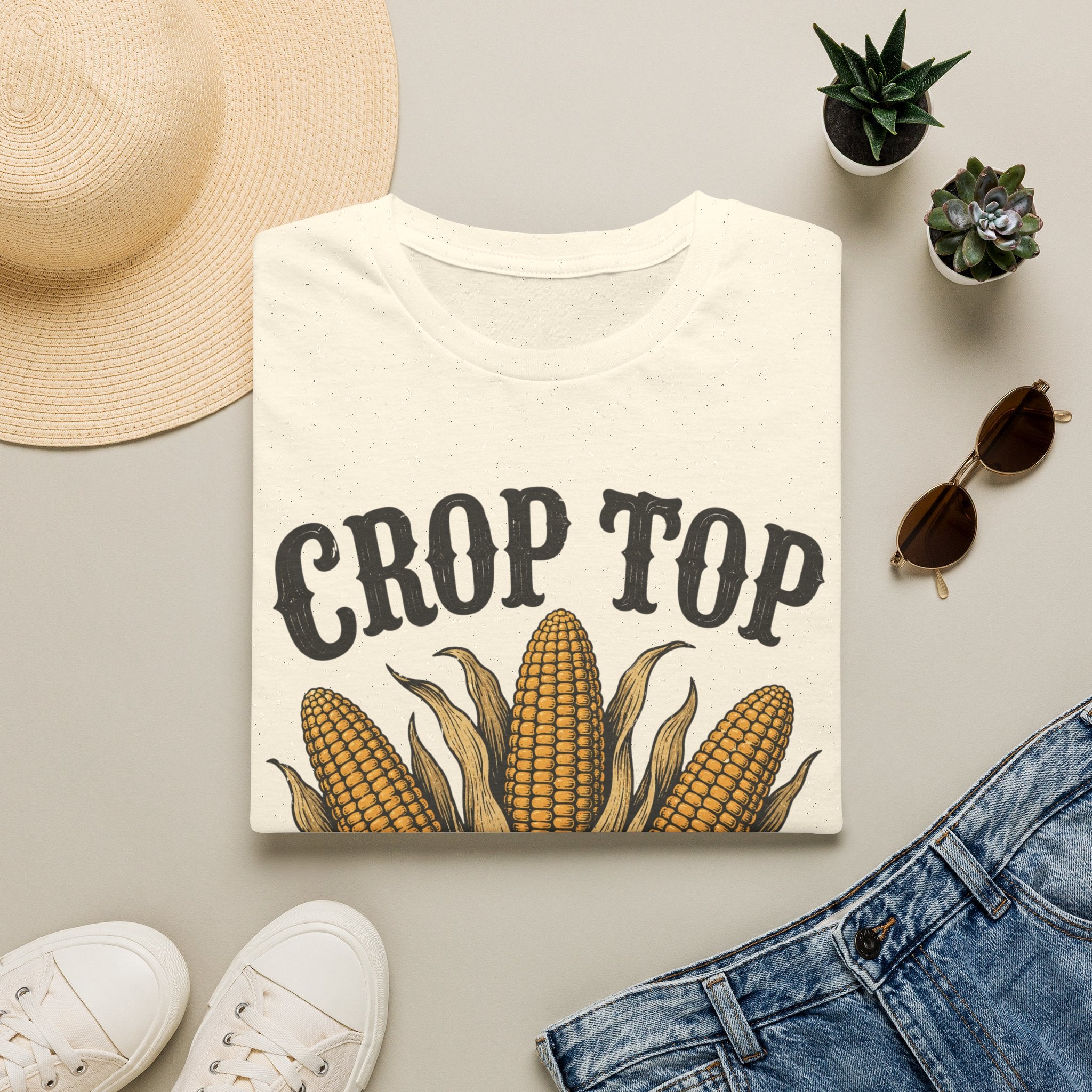 Crop Top T‑Shirt — Corn Graphic Farm Tee