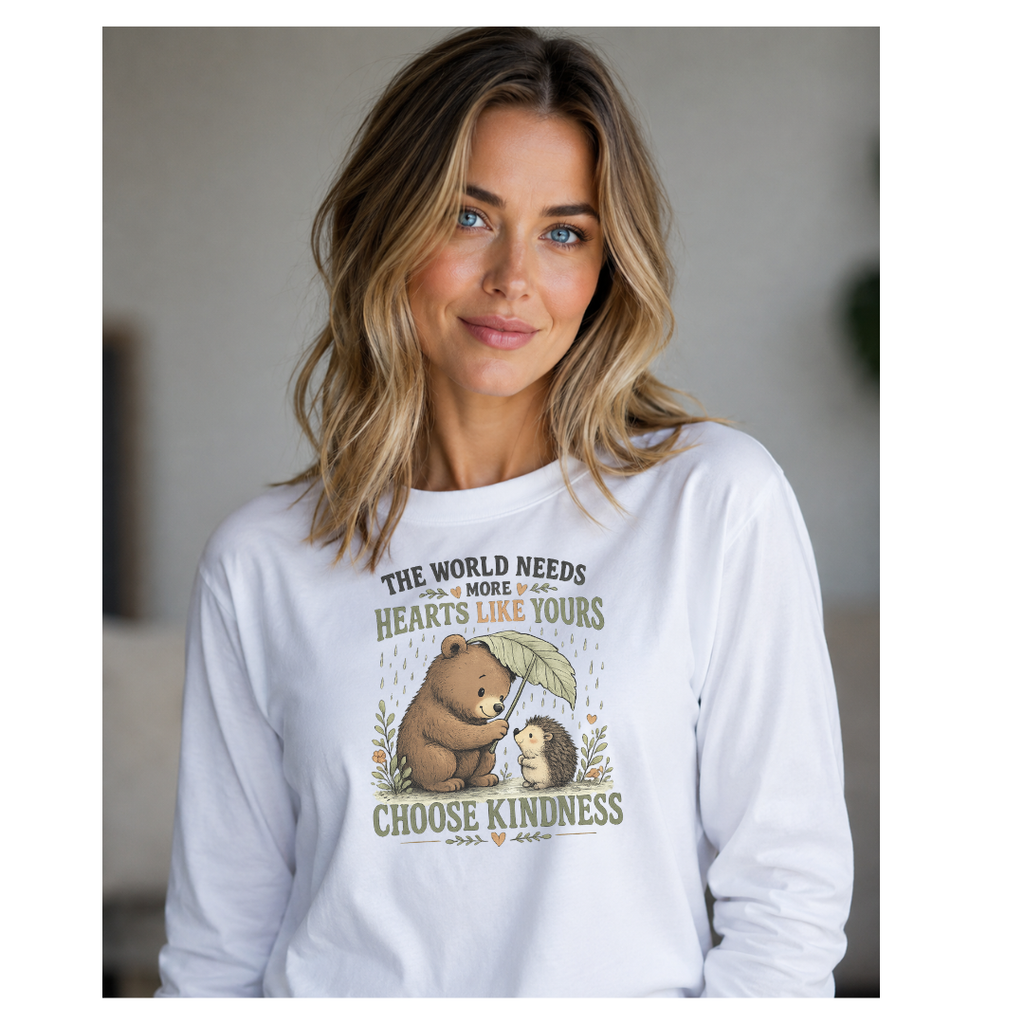 Choose Kindness Long Sleeve Shirt | Cute Bear & Hedgehog Woodland Graphic Tee | Inspirational Nature Shirt | Unisex Gift