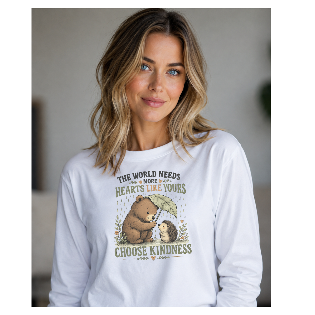 Choose Kindness Long Sleeve Shirt | Cute Bear & Hedgehog Woodland Graphic Tee | Inspirational Nature Shirt | Unisex Gift