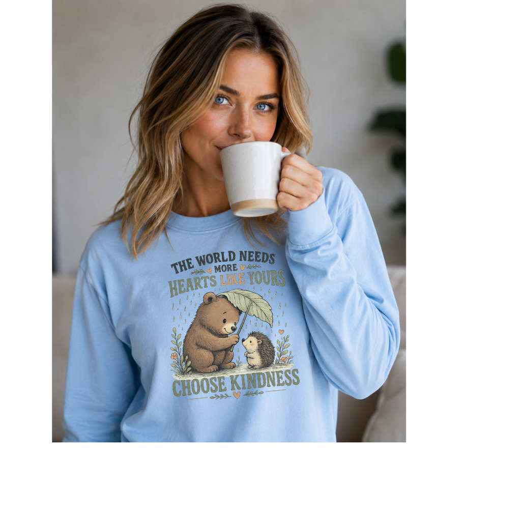 Choose Kindness Long Sleeve Shirt | Cute Bear & Hedgehog Woodland Graphic Tee | Inspirational Nature Shirt | Unisex Gift
