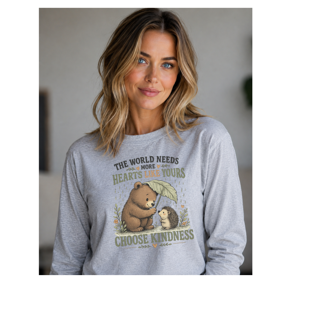 Choose Kindness Long Sleeve Shirt | Cute Bear & Hedgehog Woodland Graphic Tee | Inspirational Nature Shirt | Unisex Gift