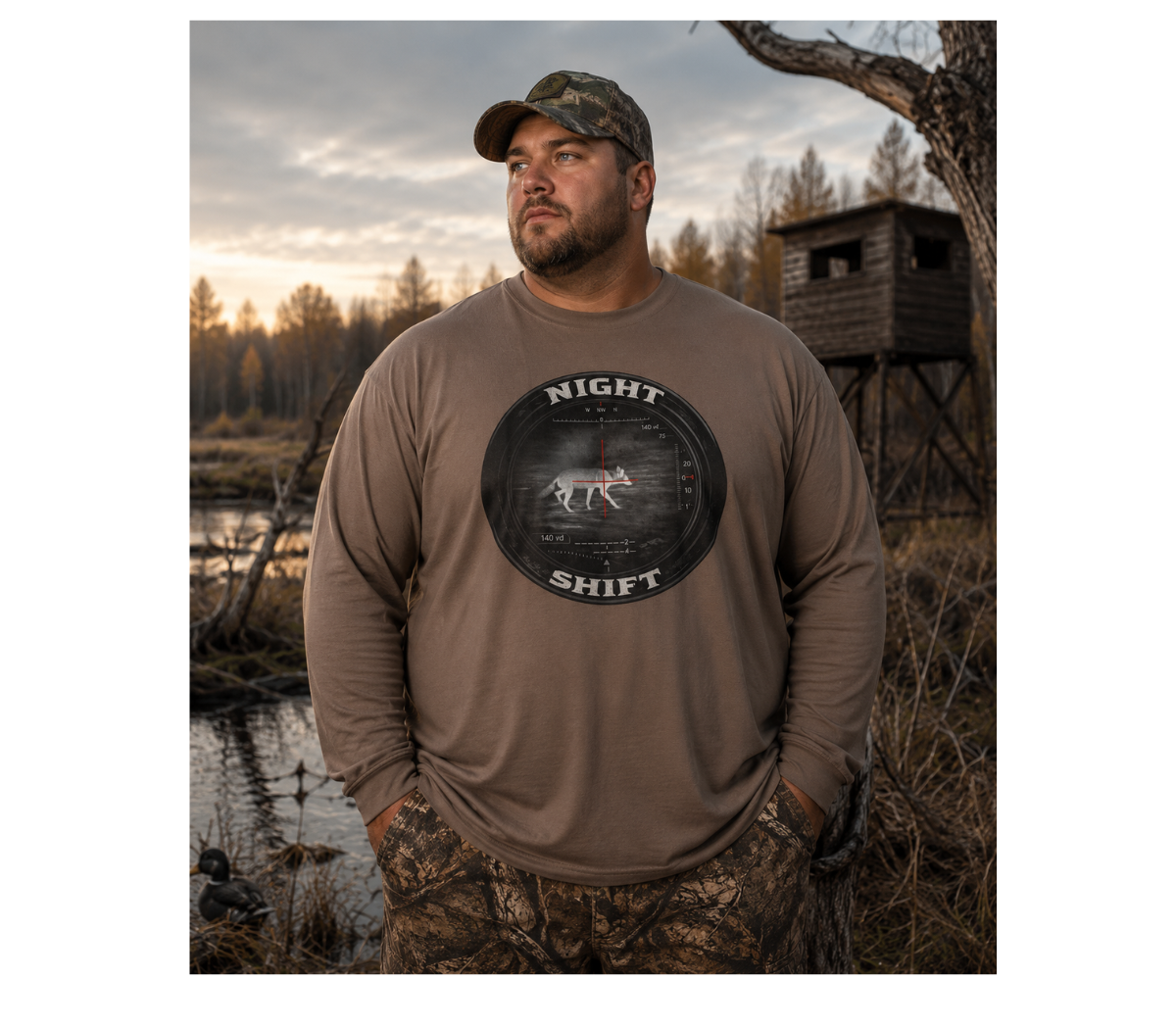 Night Shift Thermal Coyote Hunting Shirt | Predator Hunter Long Sleeve Tee | Night Vision Scope Graphic | Gift for Hunters | 3XL Available