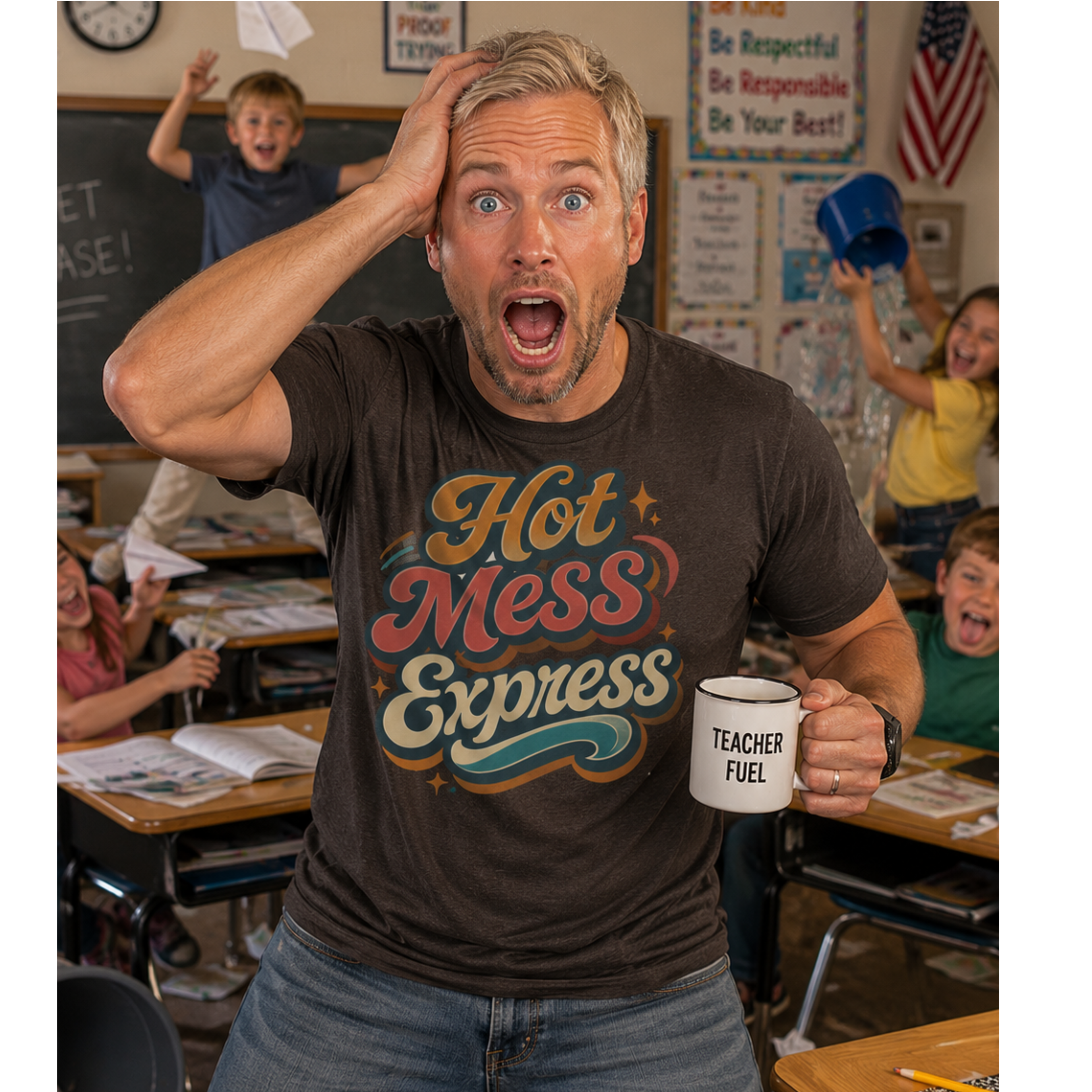 Hot Mess Express Teacher Shirt | Funny Classroom Chaos Tee | Retro Vintage Teacher Life T-Shirt