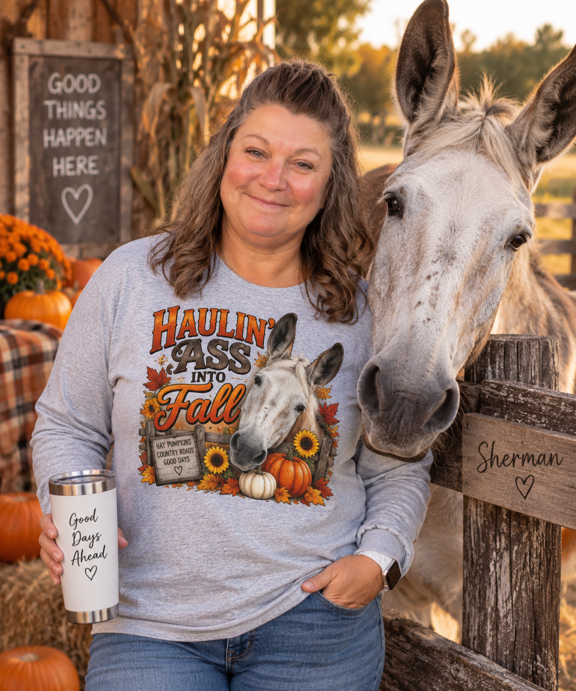 Funny Fall Mule Shirt, Haulin' Ass Into Fall Long Sleeve Tee, Country Farm Shirt, Autumn Mule Lover Gift
